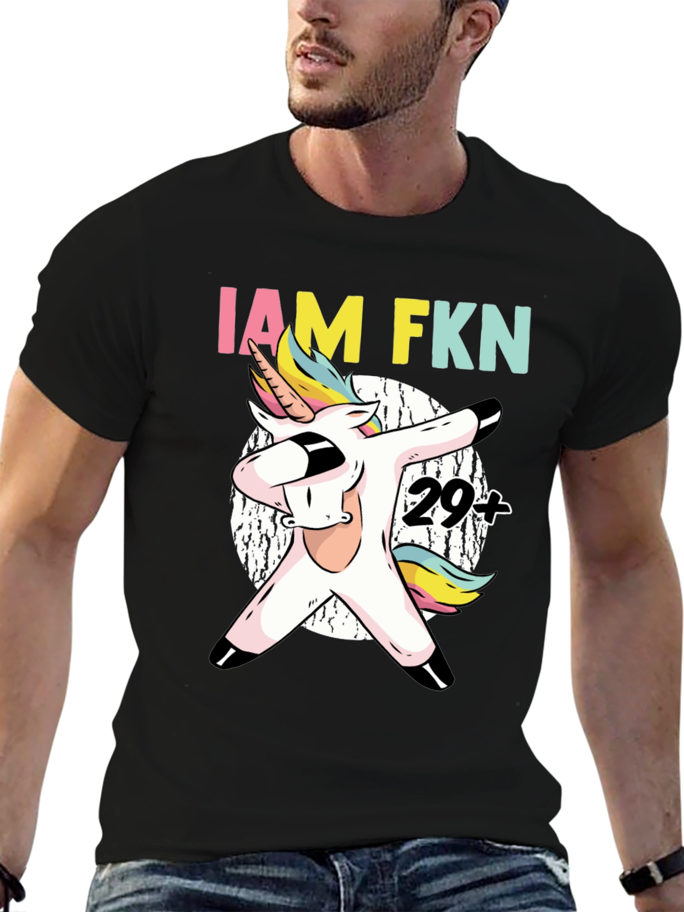 Black IAM FKN 29+ Unicorn Dabbing T-Shirt view 6