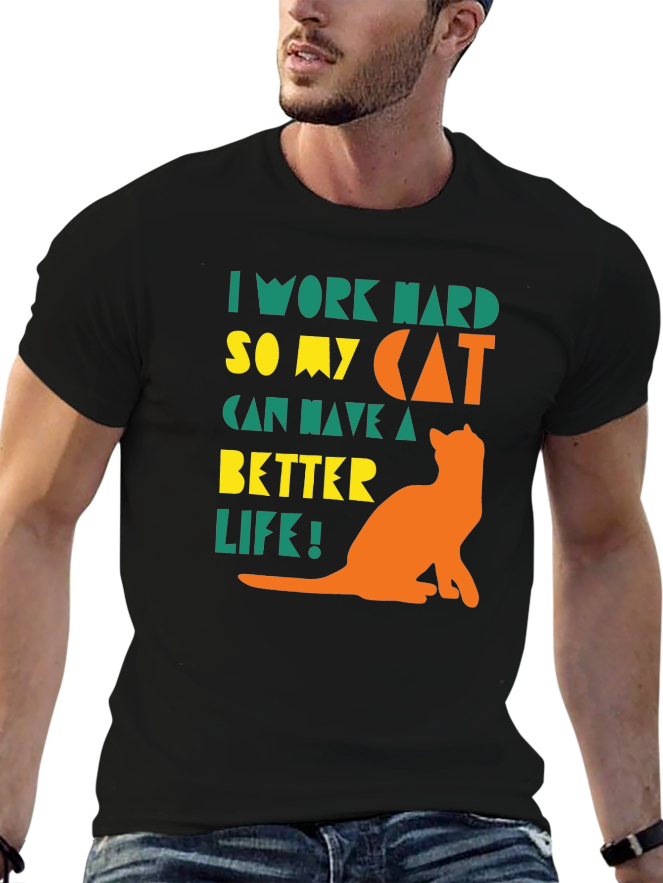 Black I Work Hard for My Cat T-Shirt view 6