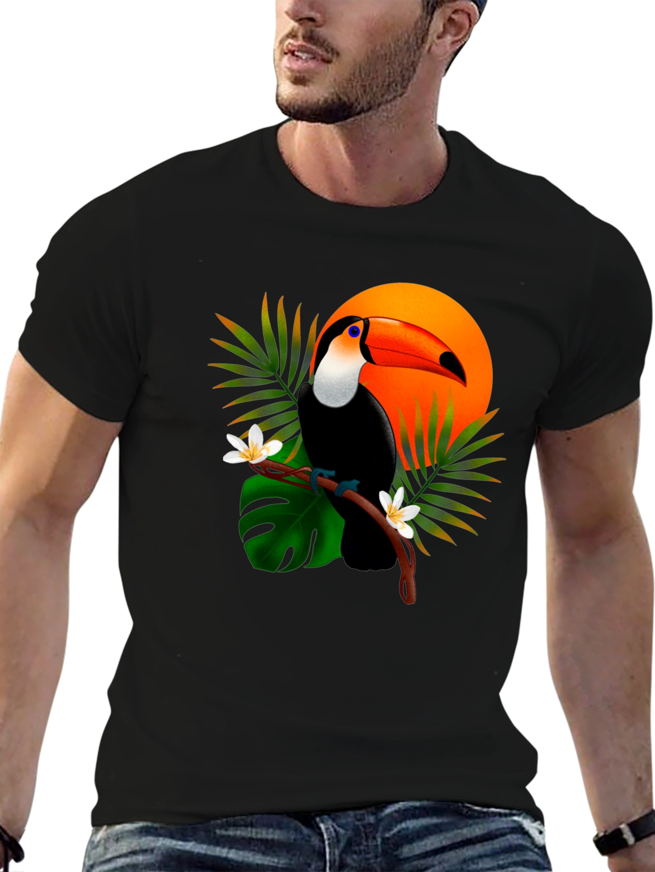Black Tropical Toucan T-Shirt - Vibrant Graphic Tee view 6