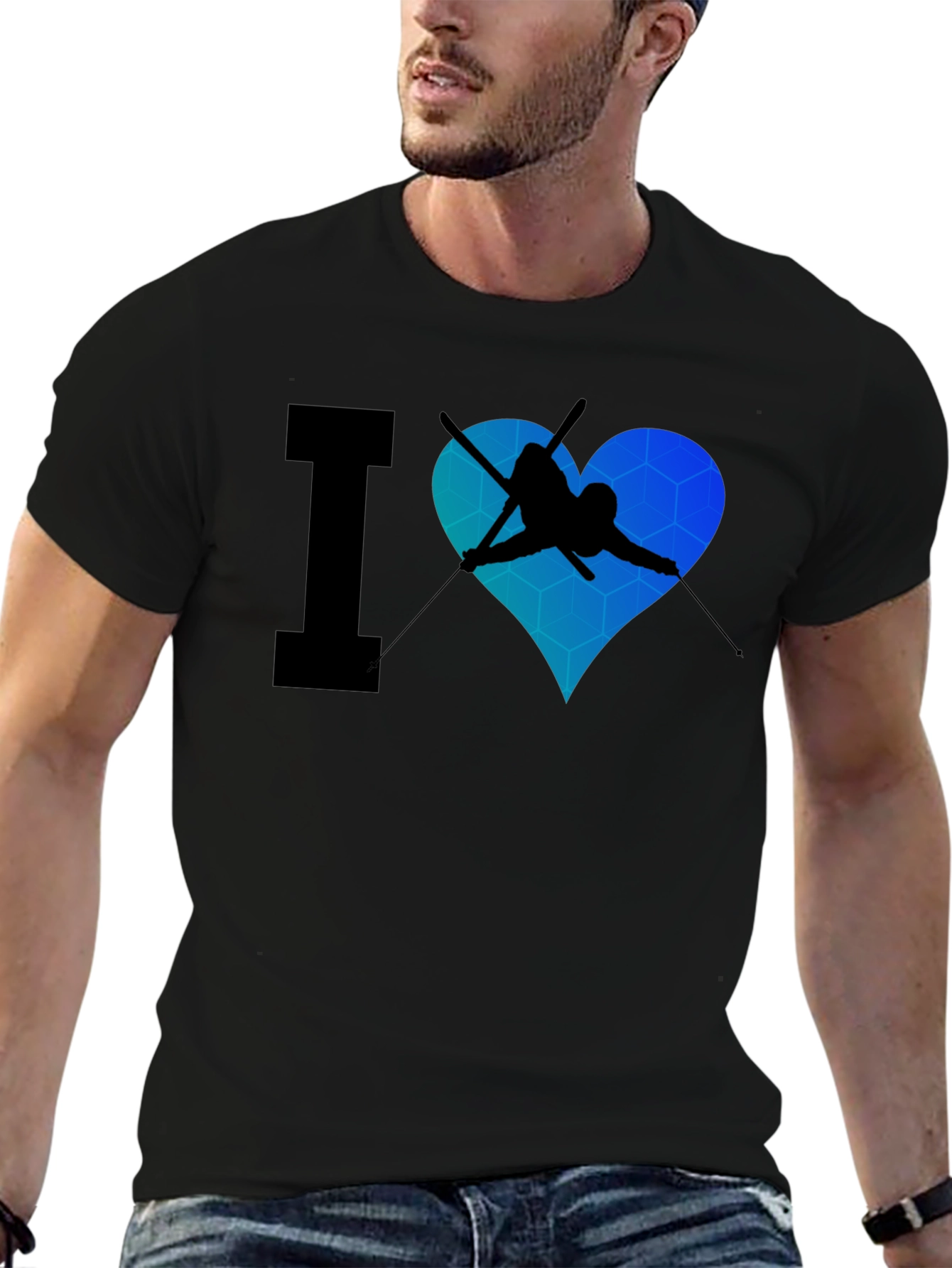 Black I Heart Skiing Black T-Shirt view 6