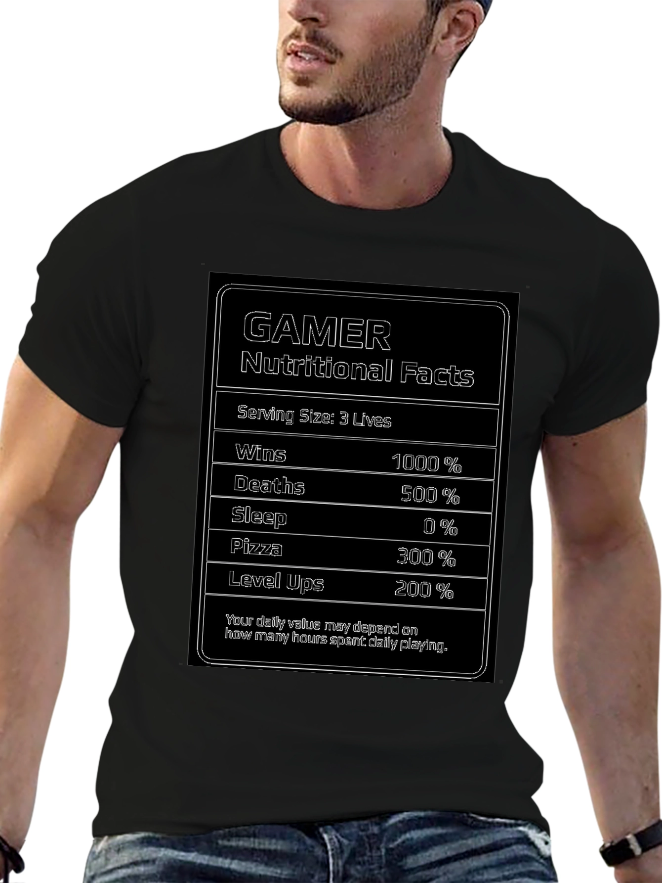 Black Gamer Nutritional Facts Funny T-Shirt view 6
