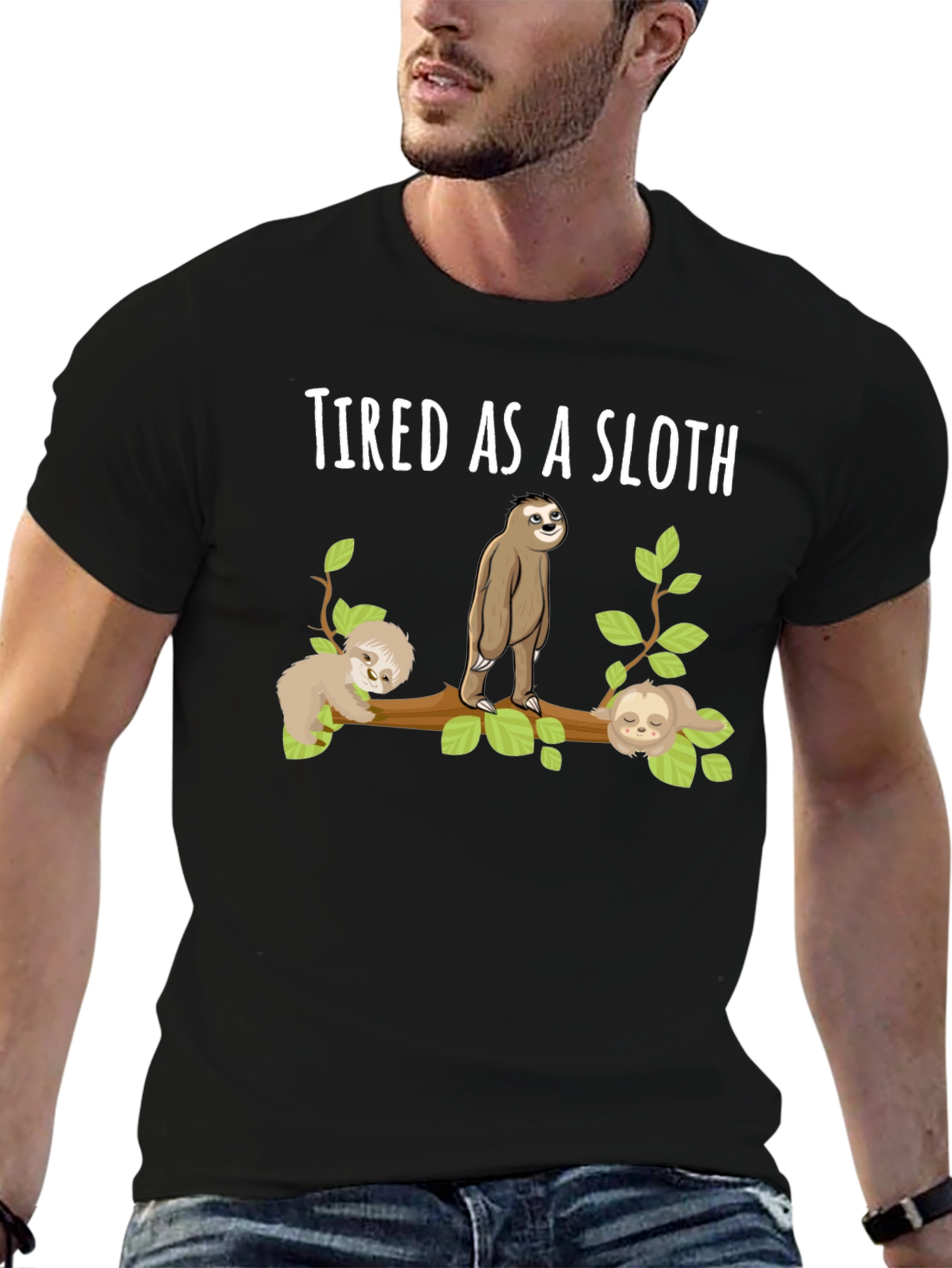 Black Tired As A Sloth T-Shirt Funny Sloth Tee view 6