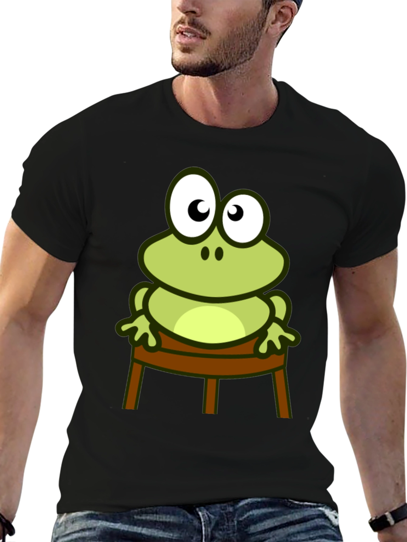 Black Frog on Chair Graphic Tee - Black Cotton T-Shirt view 6