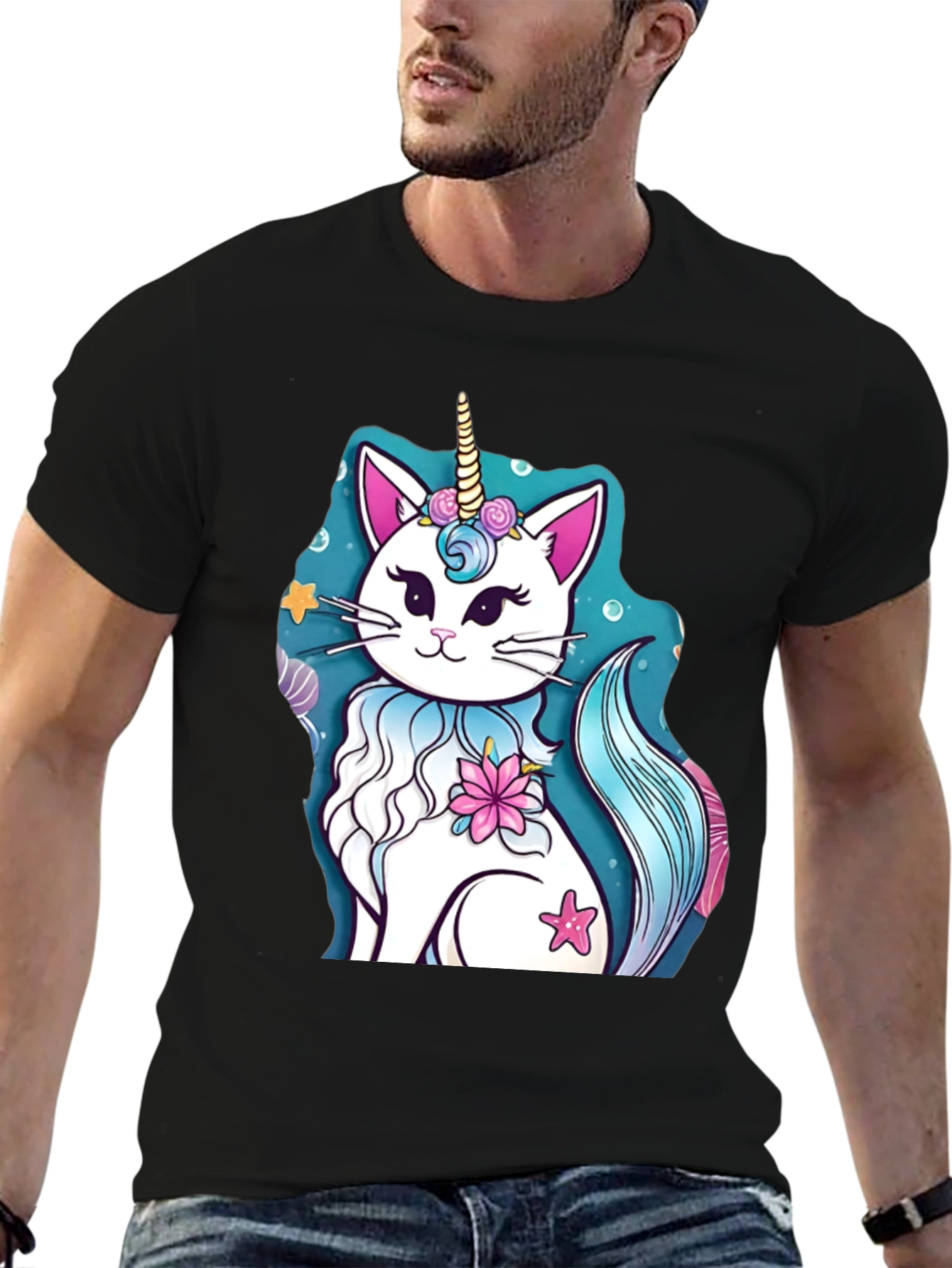 Black Unicat T-Shirt - Cat Unicorn Design view 6