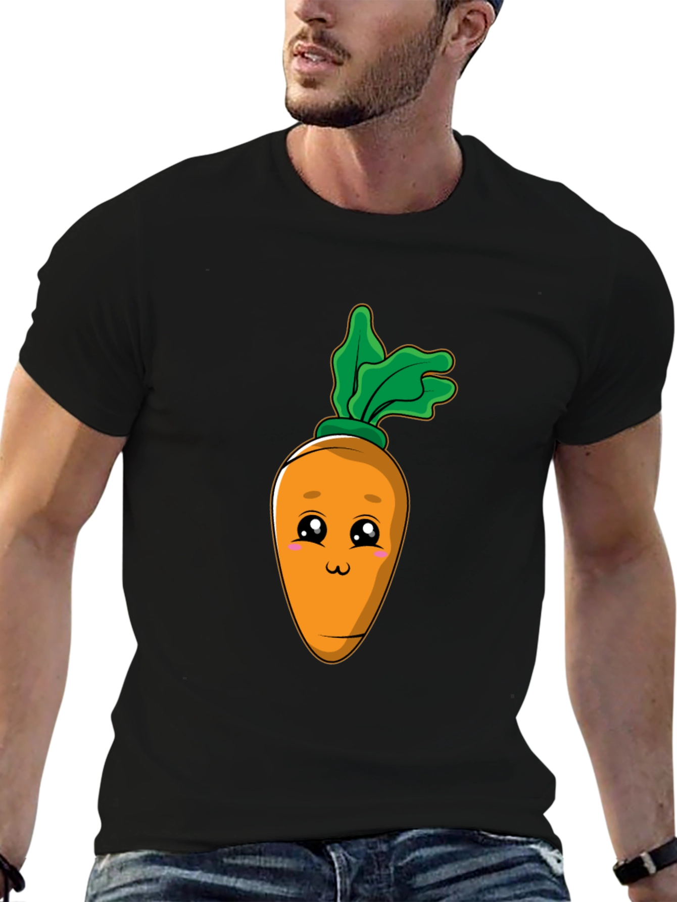 Black Cute Carrot Graphic Tee - Black Cotton Blend T-Shirt view 6