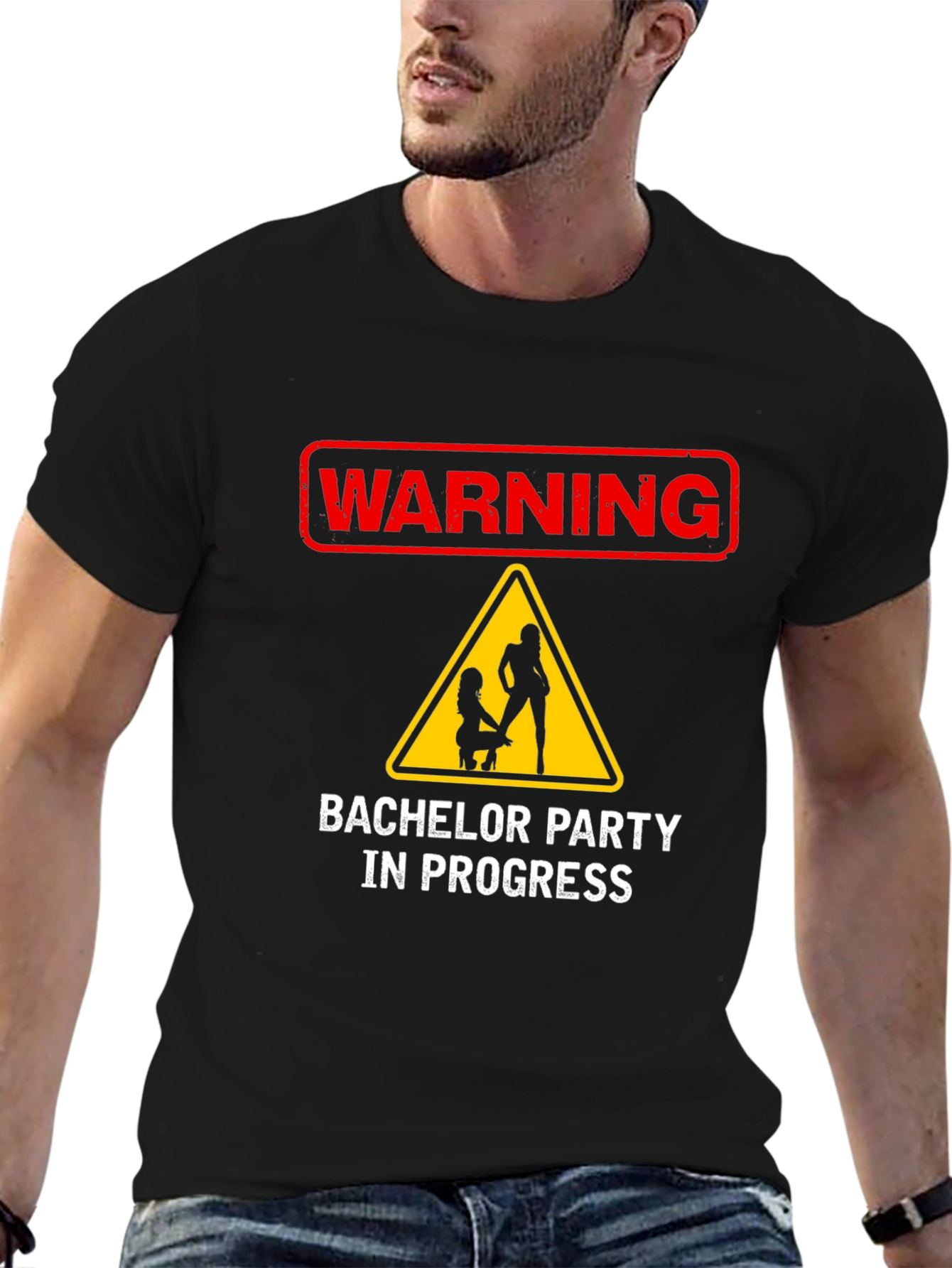 Black Warning: Bachelor Party in Progress T-Shirt view 6