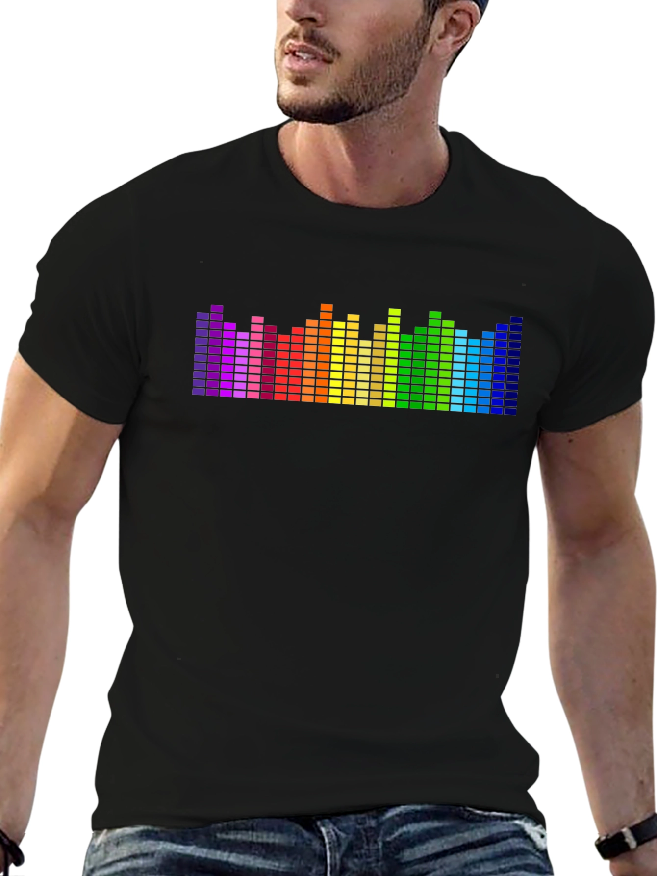 Black Rainbow Equalizer Graphic Tee - Black Cotton Blend view 6