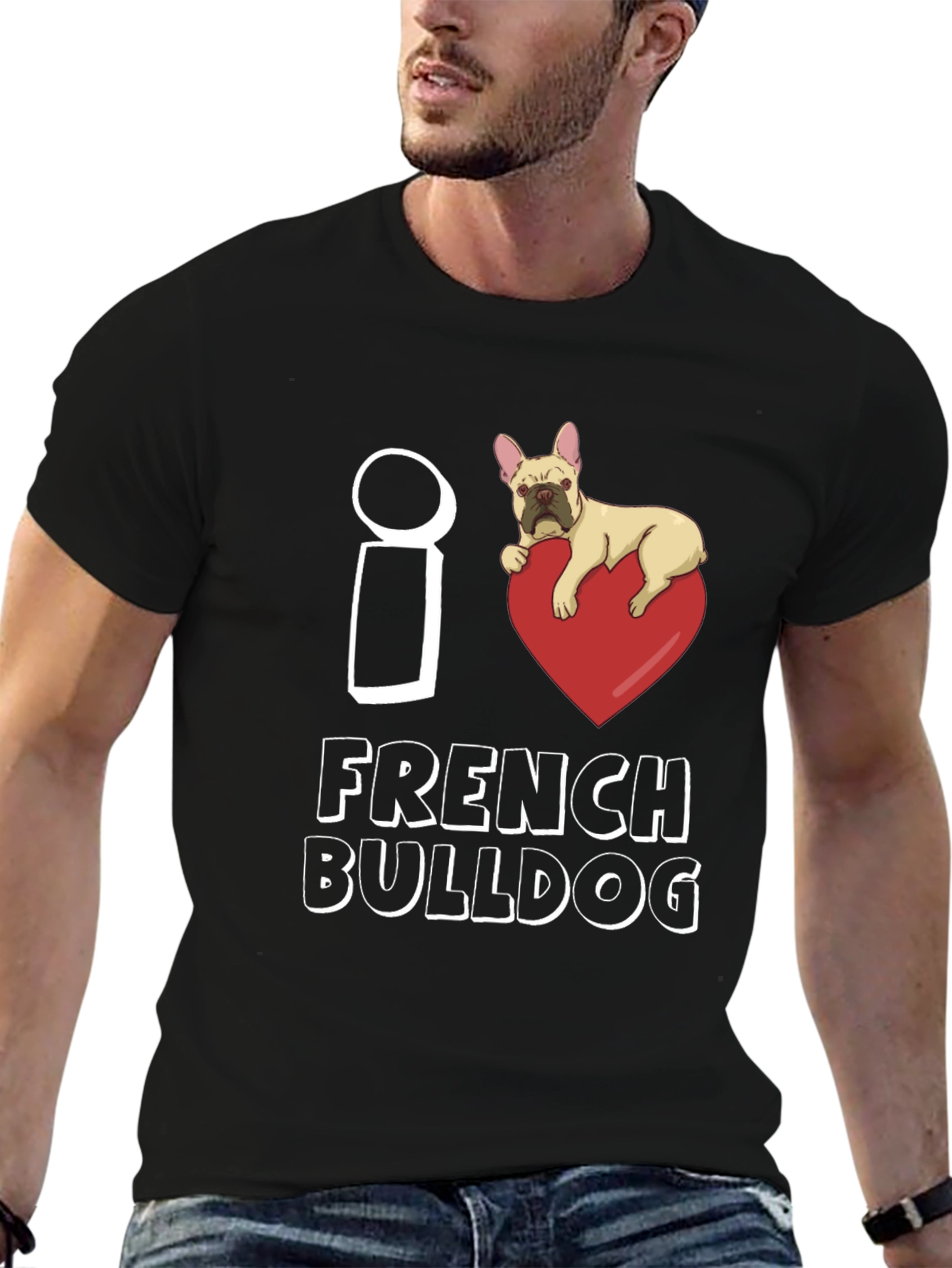 Black I Heart French Bulldog Graphic Tee - Black view 6