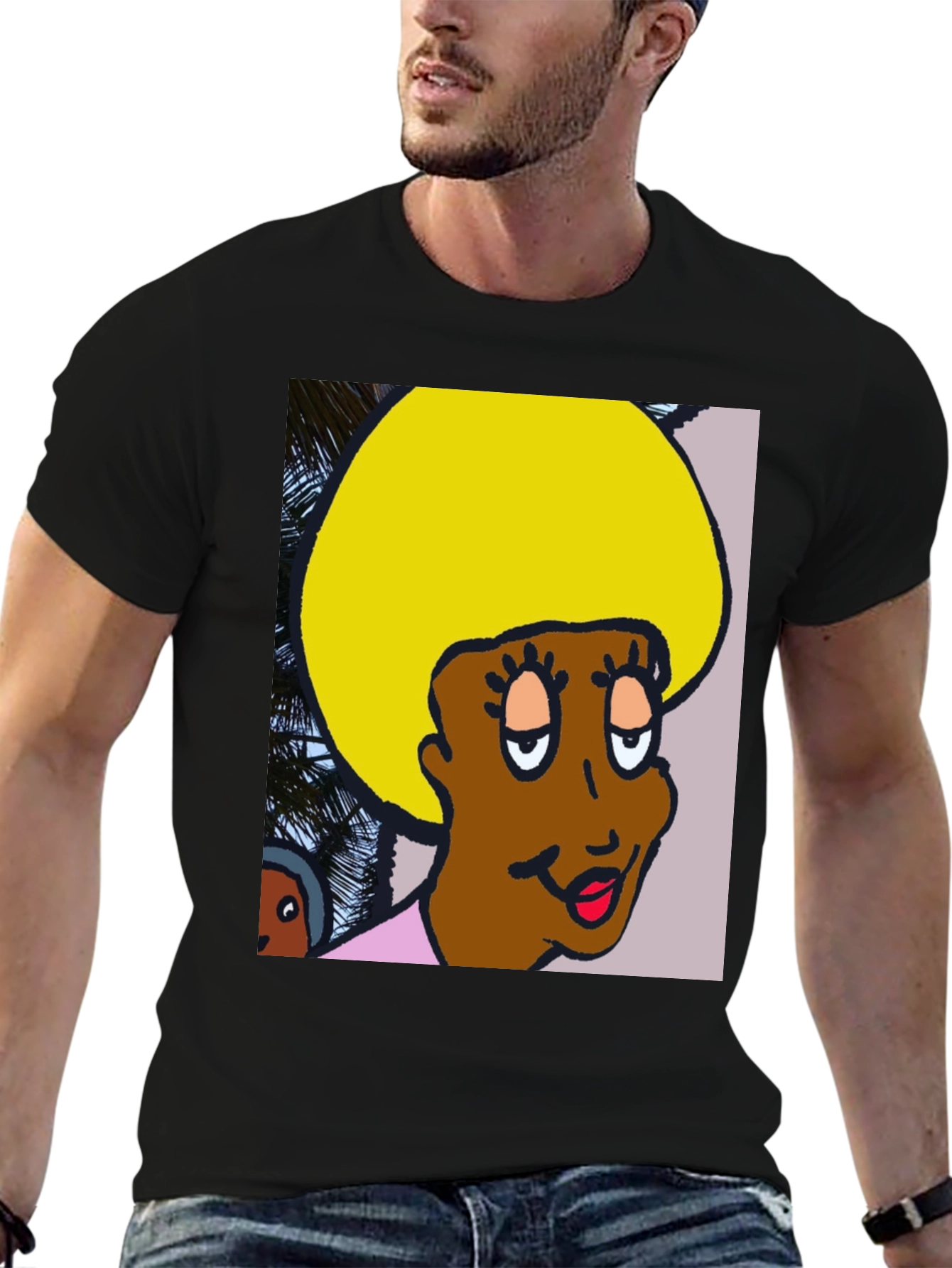 Black Retro Cartoon Afro T-Shirt view 6