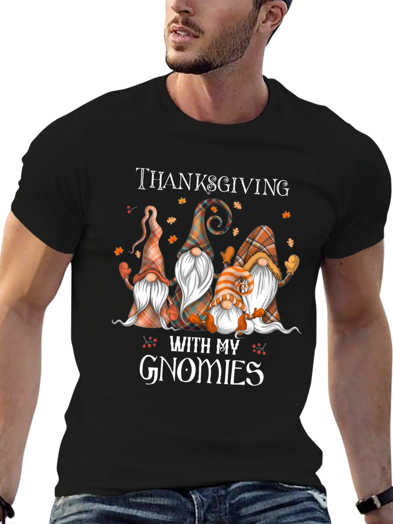 Black Thanksgiving With My Gnomies Black T-Shirt view 6