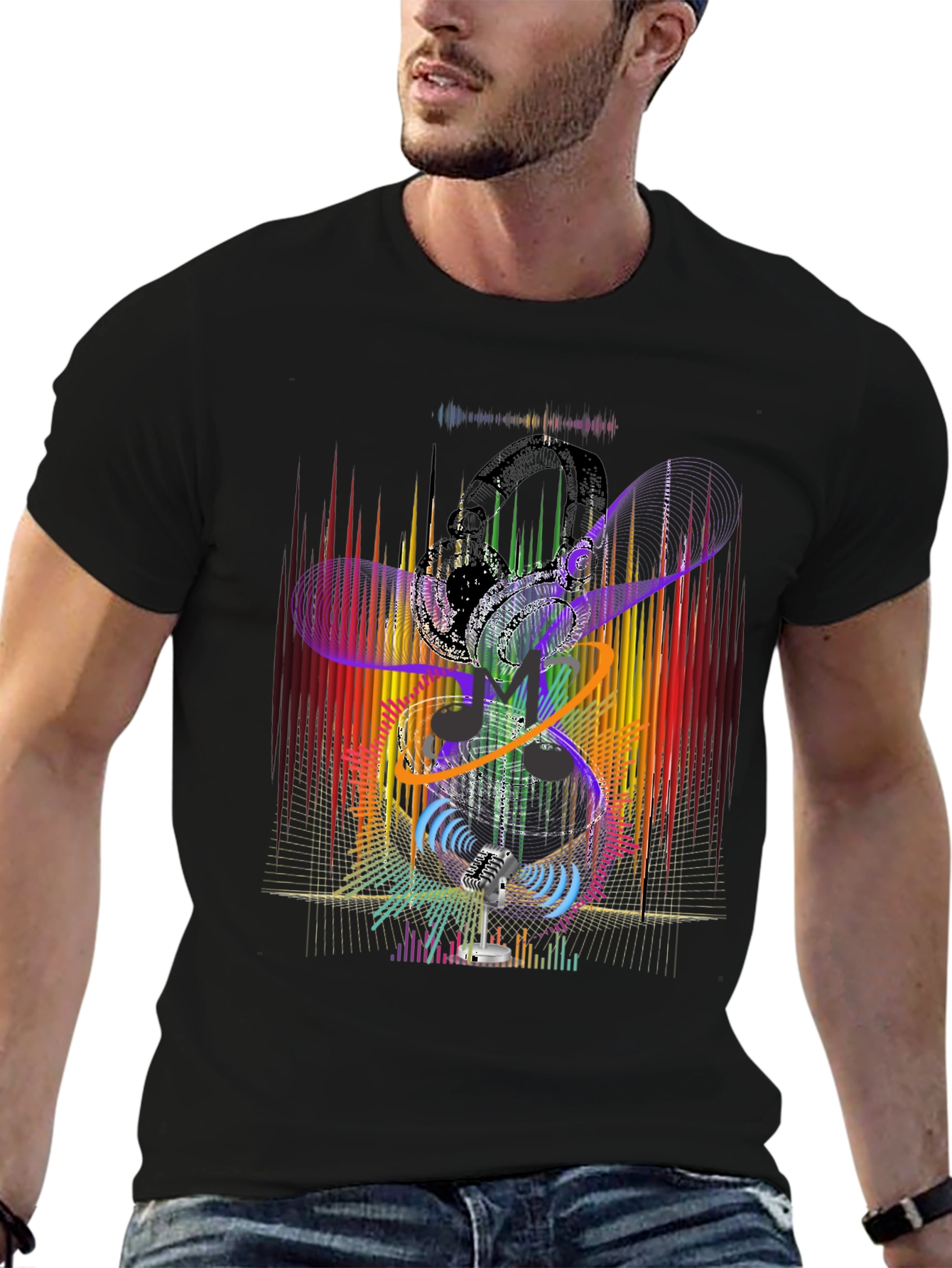 Black Abstract Music Graphic Black T-Shirt view 6
