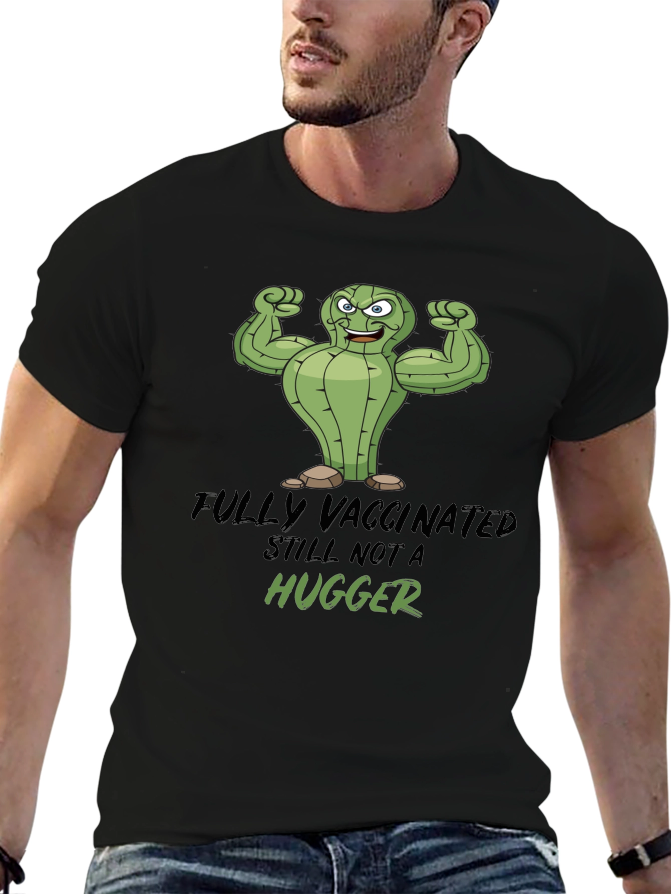 Black Fully Vaccinated Still Not a Hugger Graphic Tee view 6