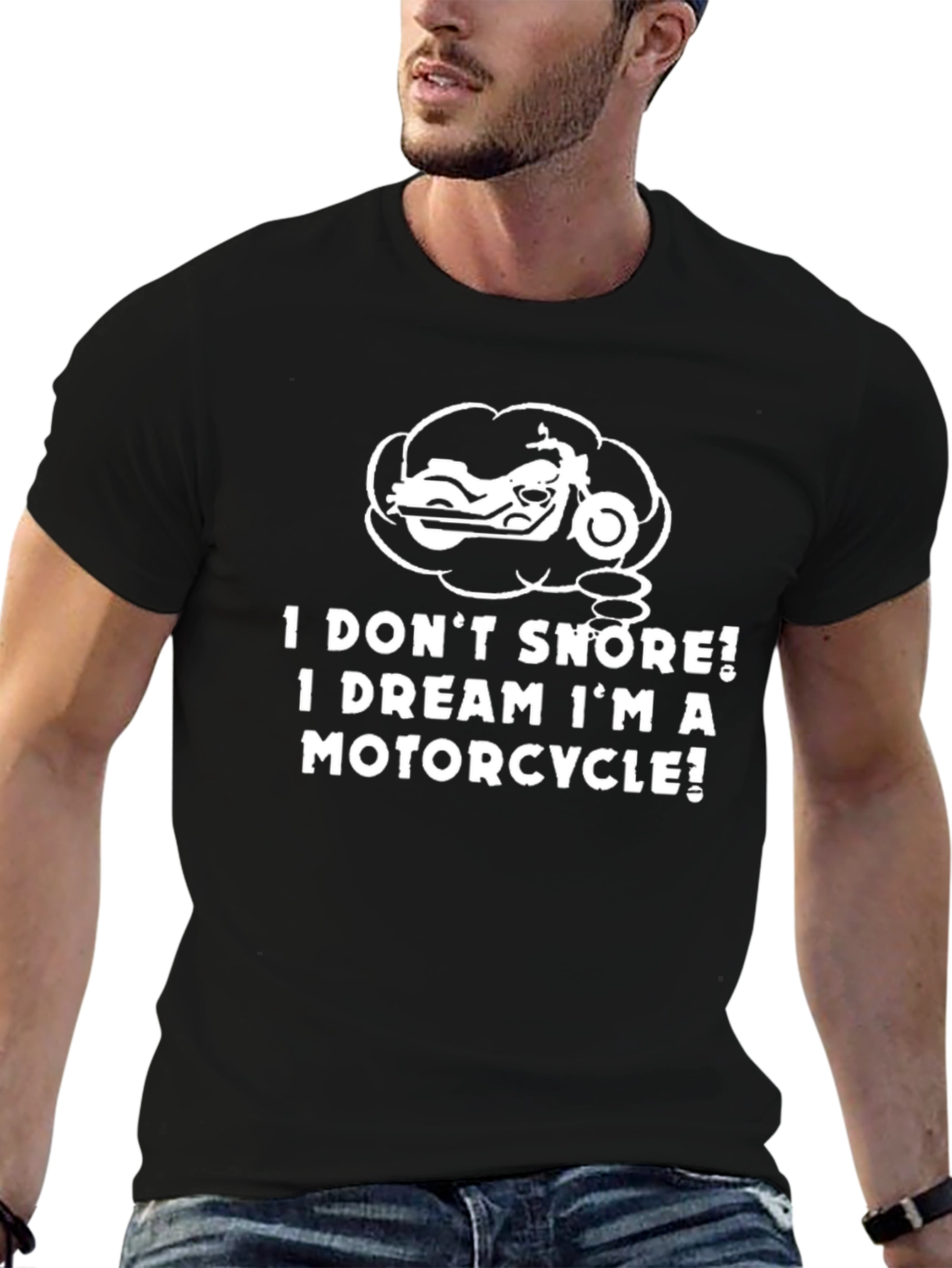 Black I Dream I'm A Motorcycle! Black T-Shirt view 6
