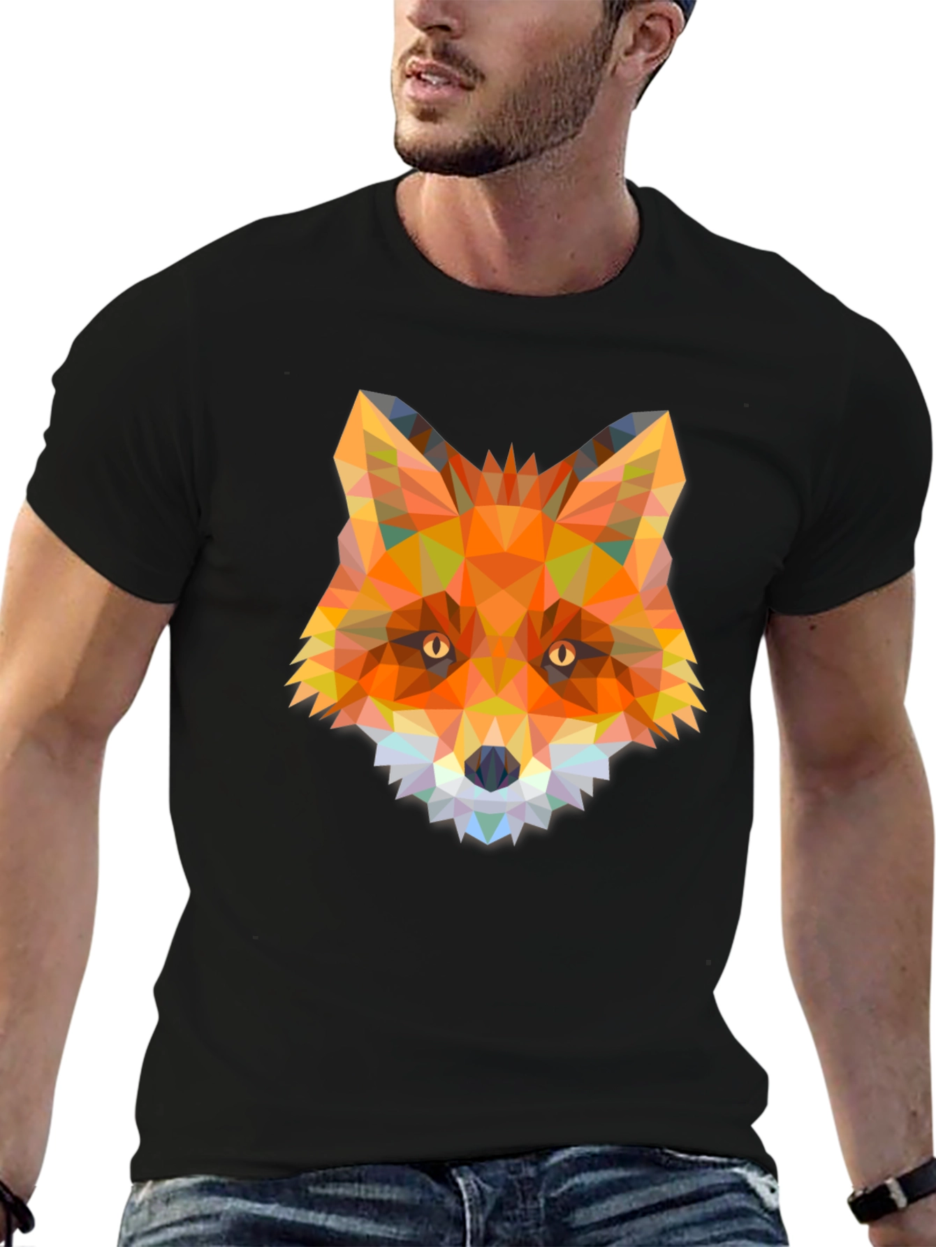 Black Geometric Fox T-Shirt - Modern Animal Design view 6