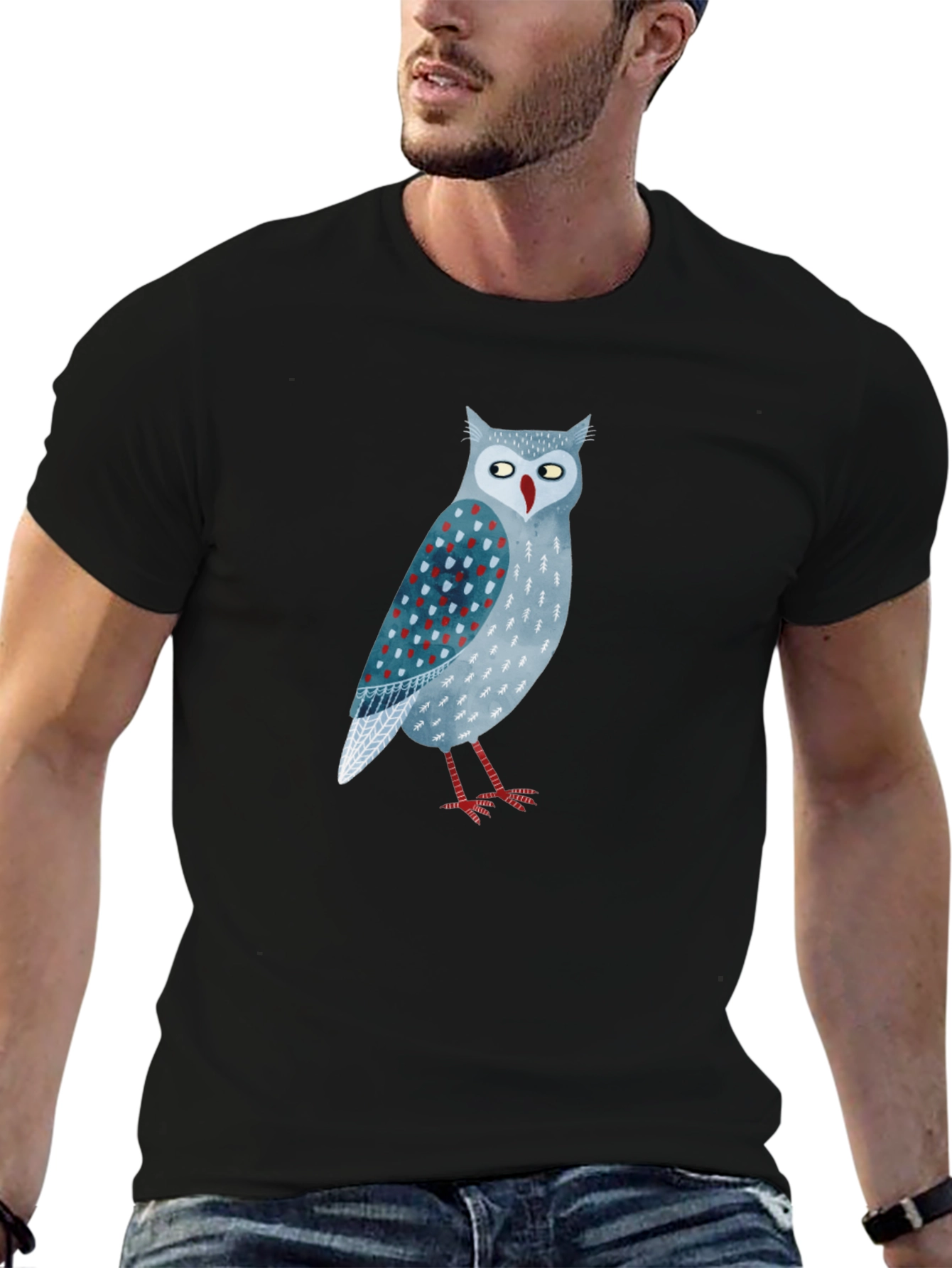 Black Owl Graphic Print Black T-Shirt view 6