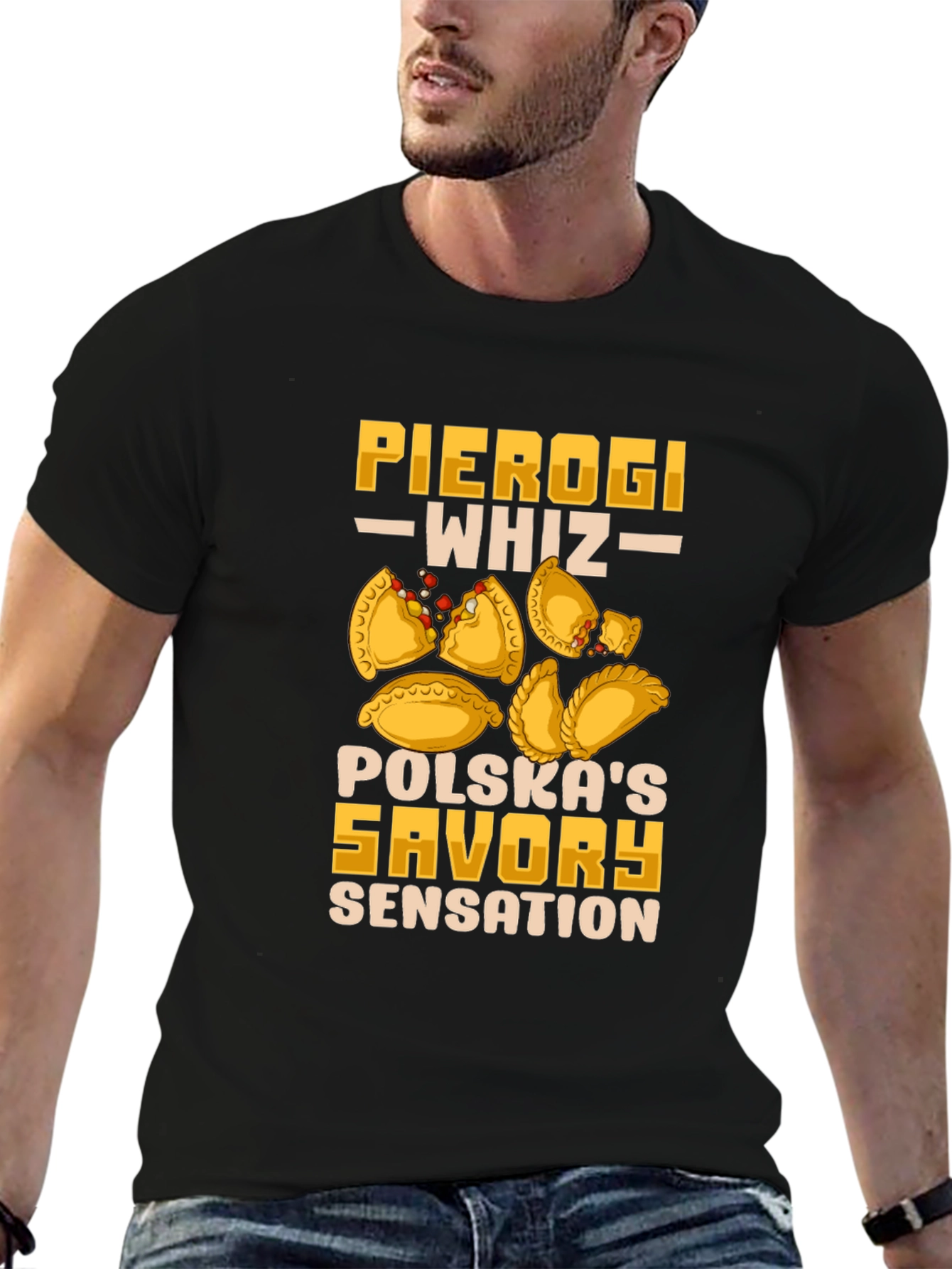 Black Pierogi Whiz T-Shirt | Polska's Savory Sensation view 6