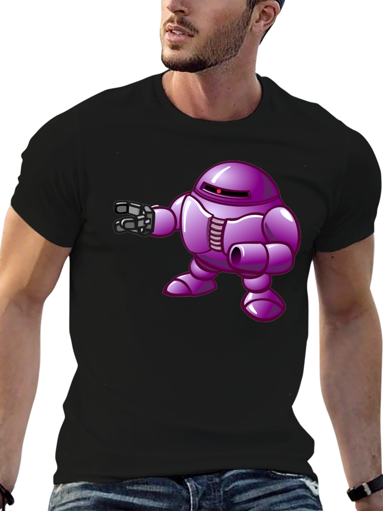 Black Purple Robot Graphic T-Shirt view 6
