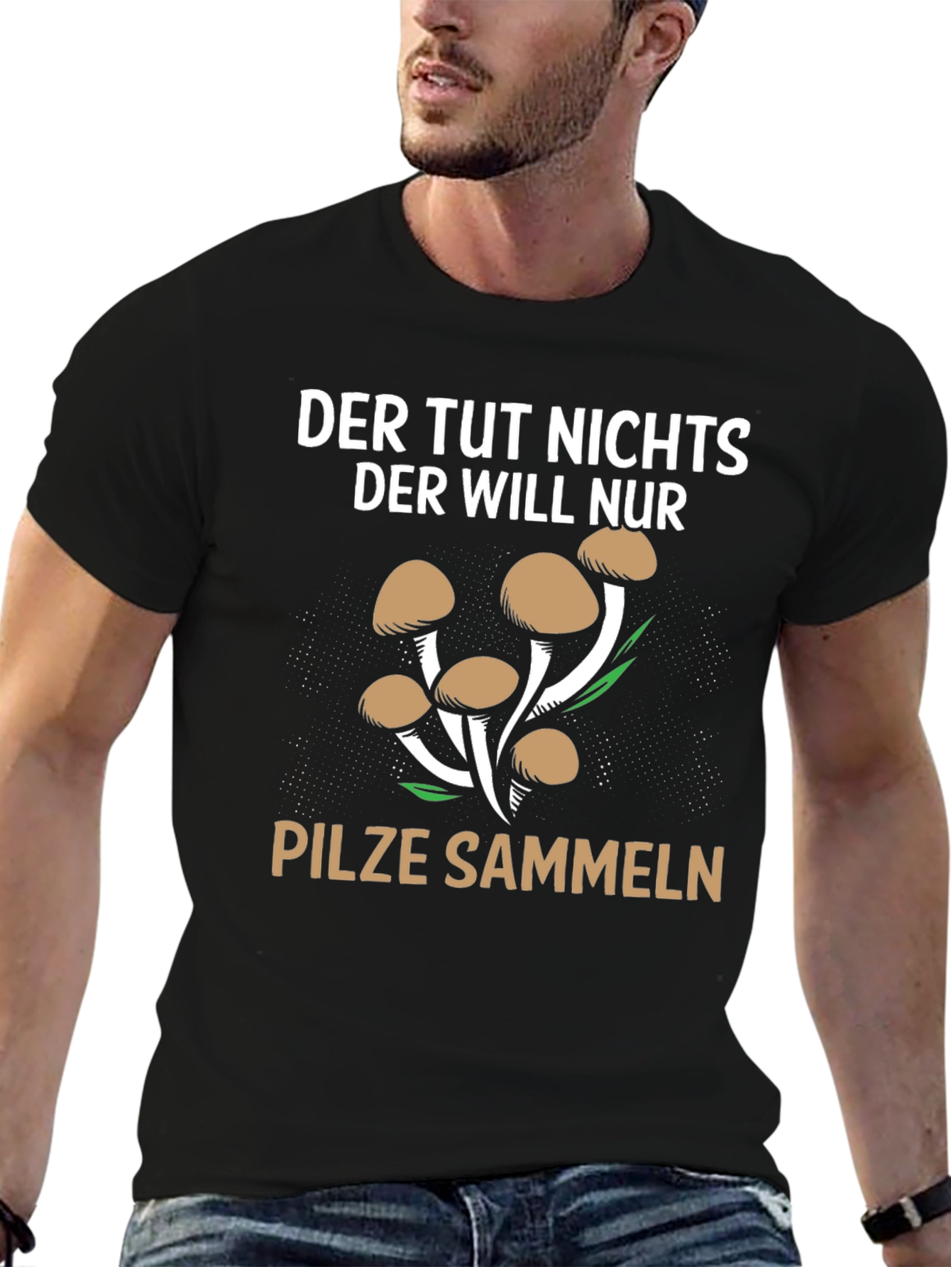 Black Mushroom Picker T-Shirt - Fun German Saying view 6