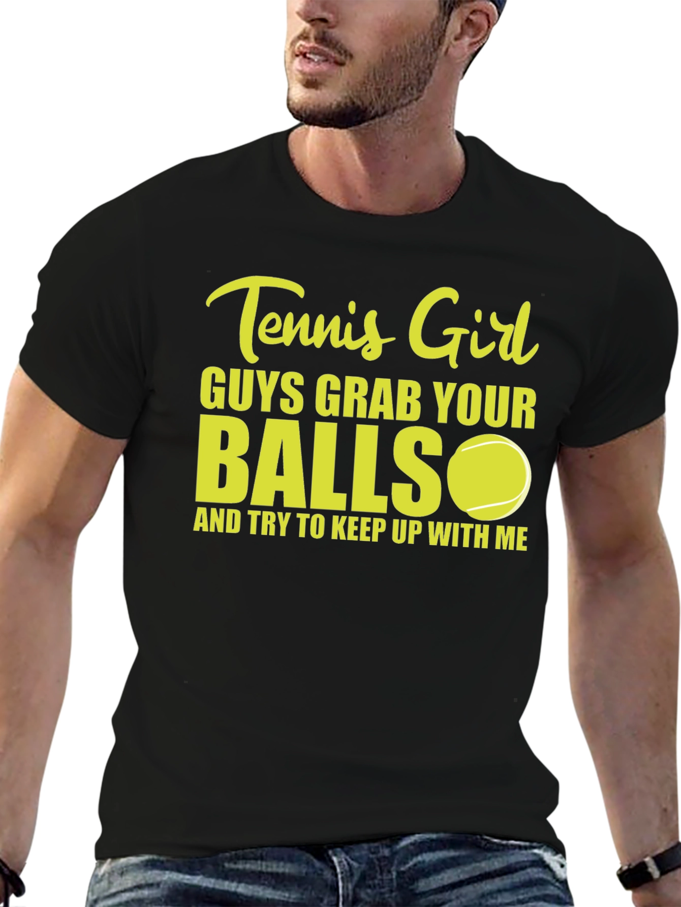 Black Tennis Girl T-Shirt: Guys Grab Your Balls! view 6