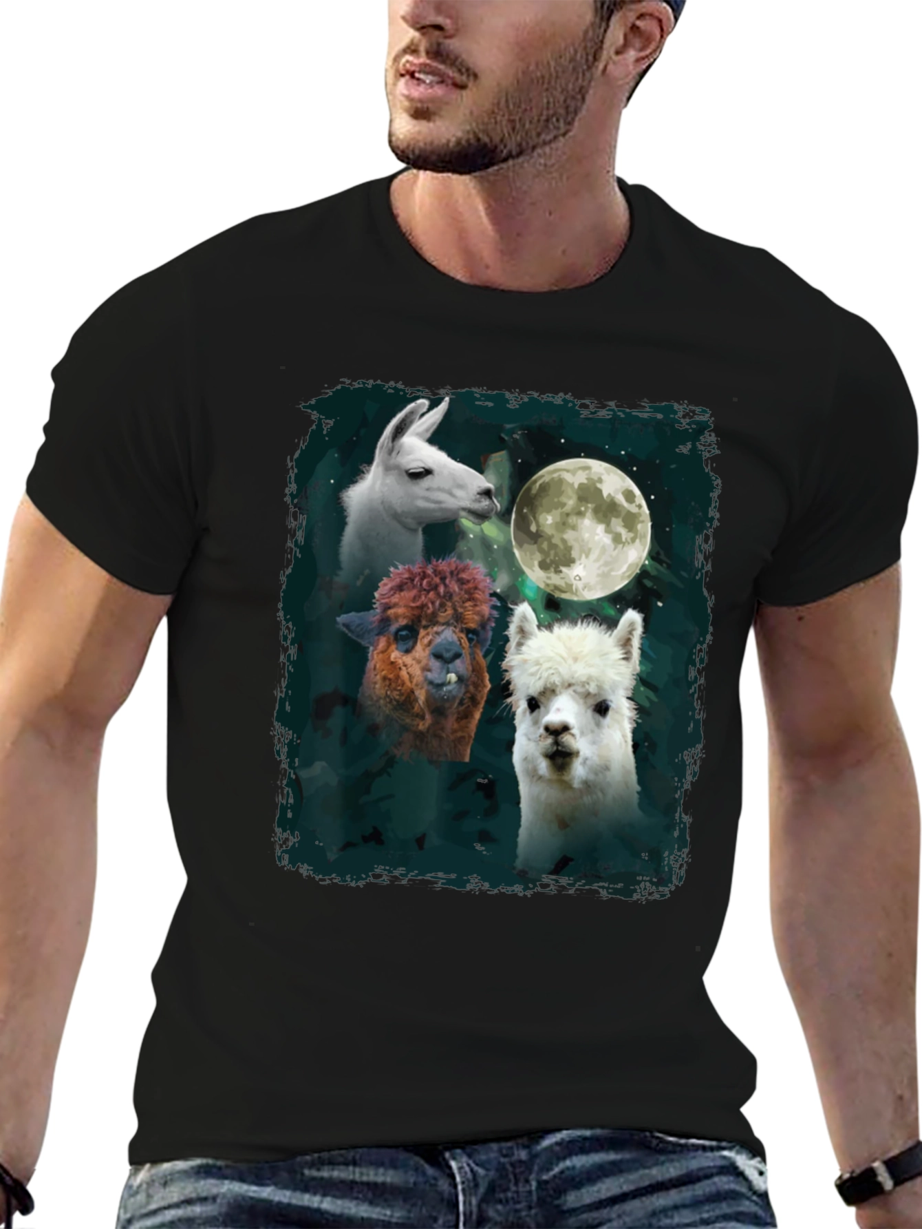 Black Llama Moon T-Shirt - Unique Animal Graphic Tee view 6