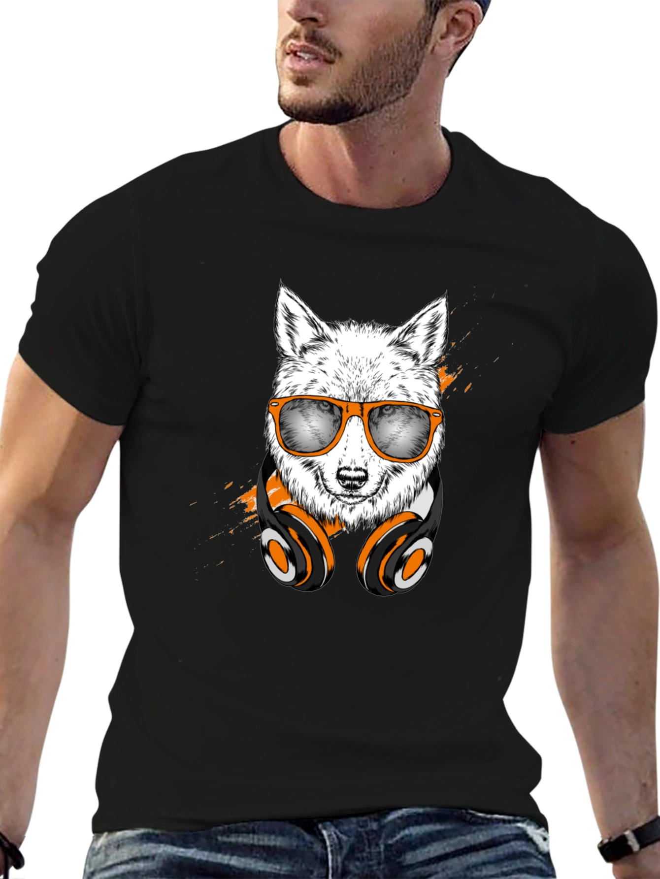 Black Cool Wolf Graphic Tee view 6