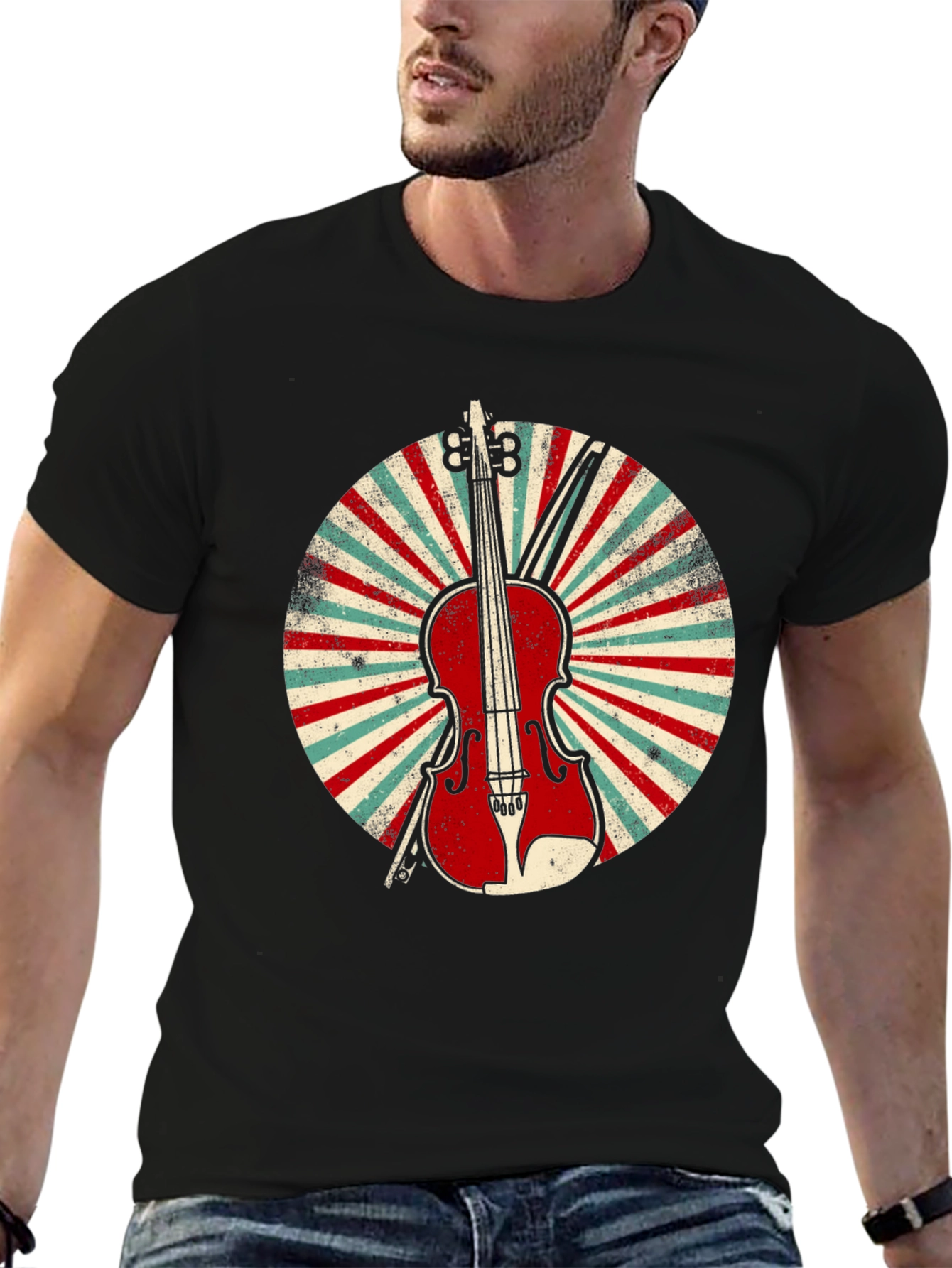 Black Vintage Violin T-Shirt - Musical Instrument Tee view 6