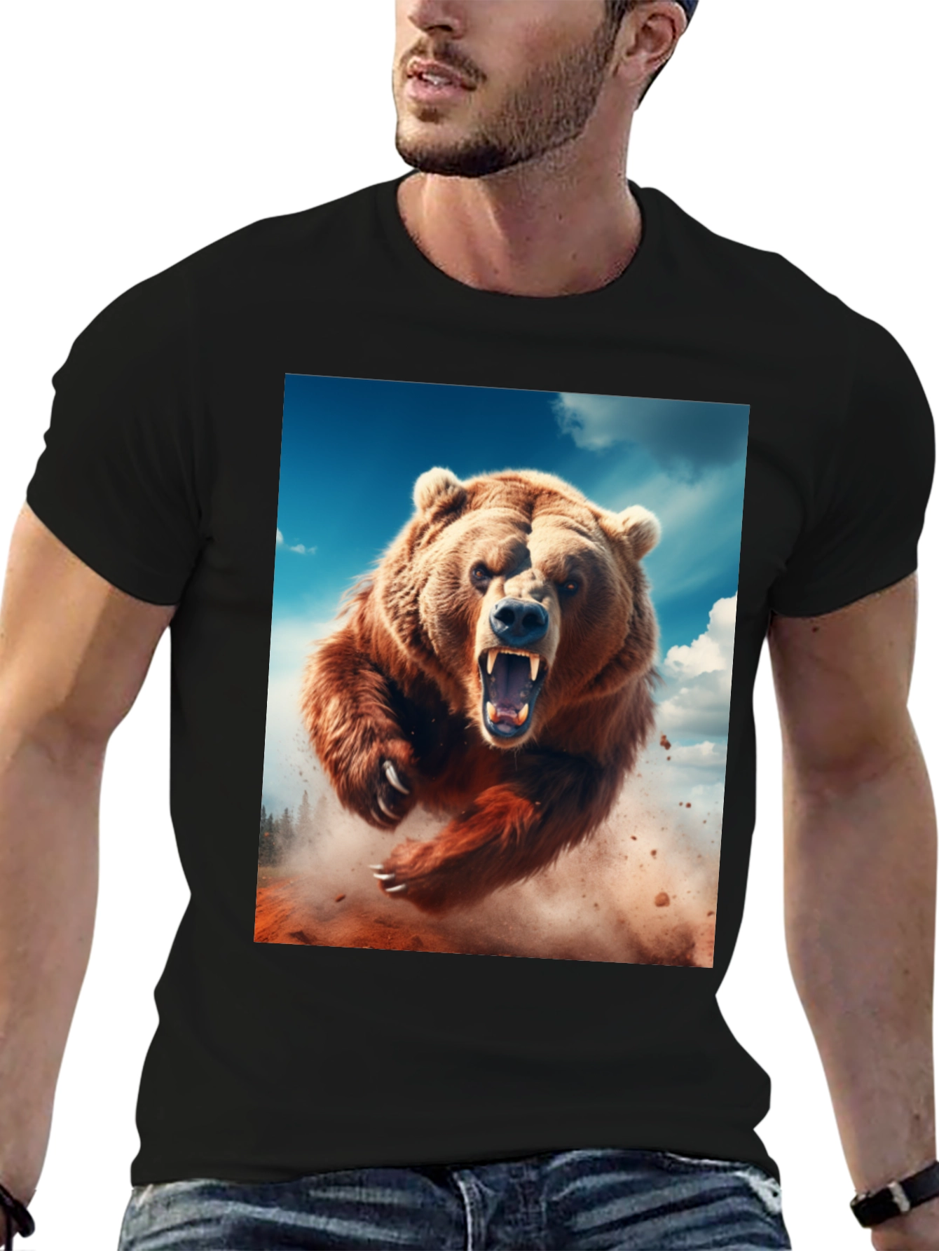 Roaring Bear Graphic Tee - Black Cotton Comfort - 6