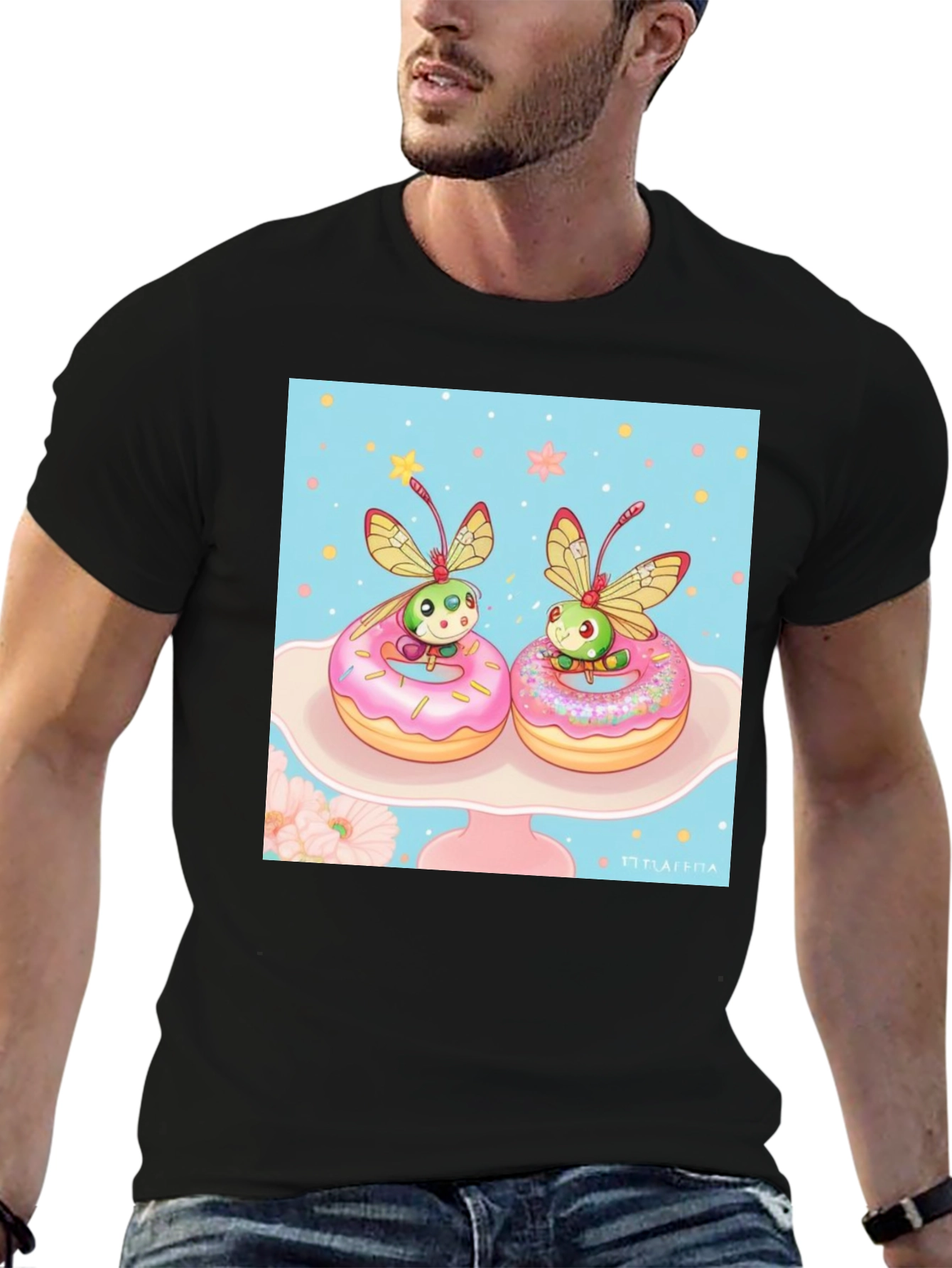 Black Cute Bug on Donut T-Shirt view 6