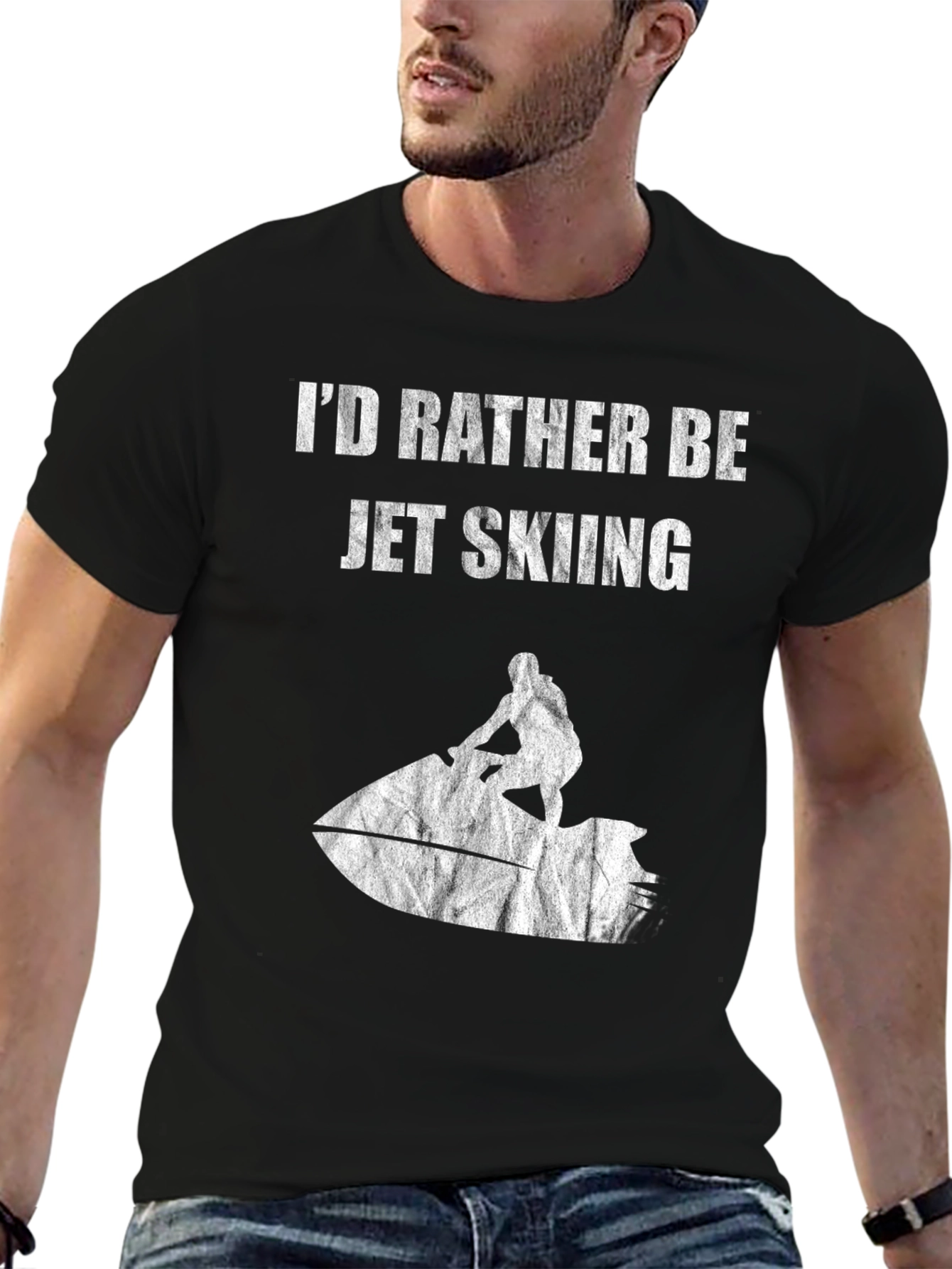 Black Jet Skiing Graphic Tee - Black Cotton T-Shirt view 6