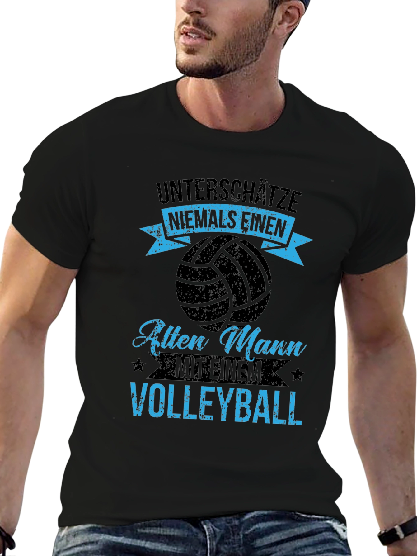 Black Volleyball Old Man T-Shirt view 6