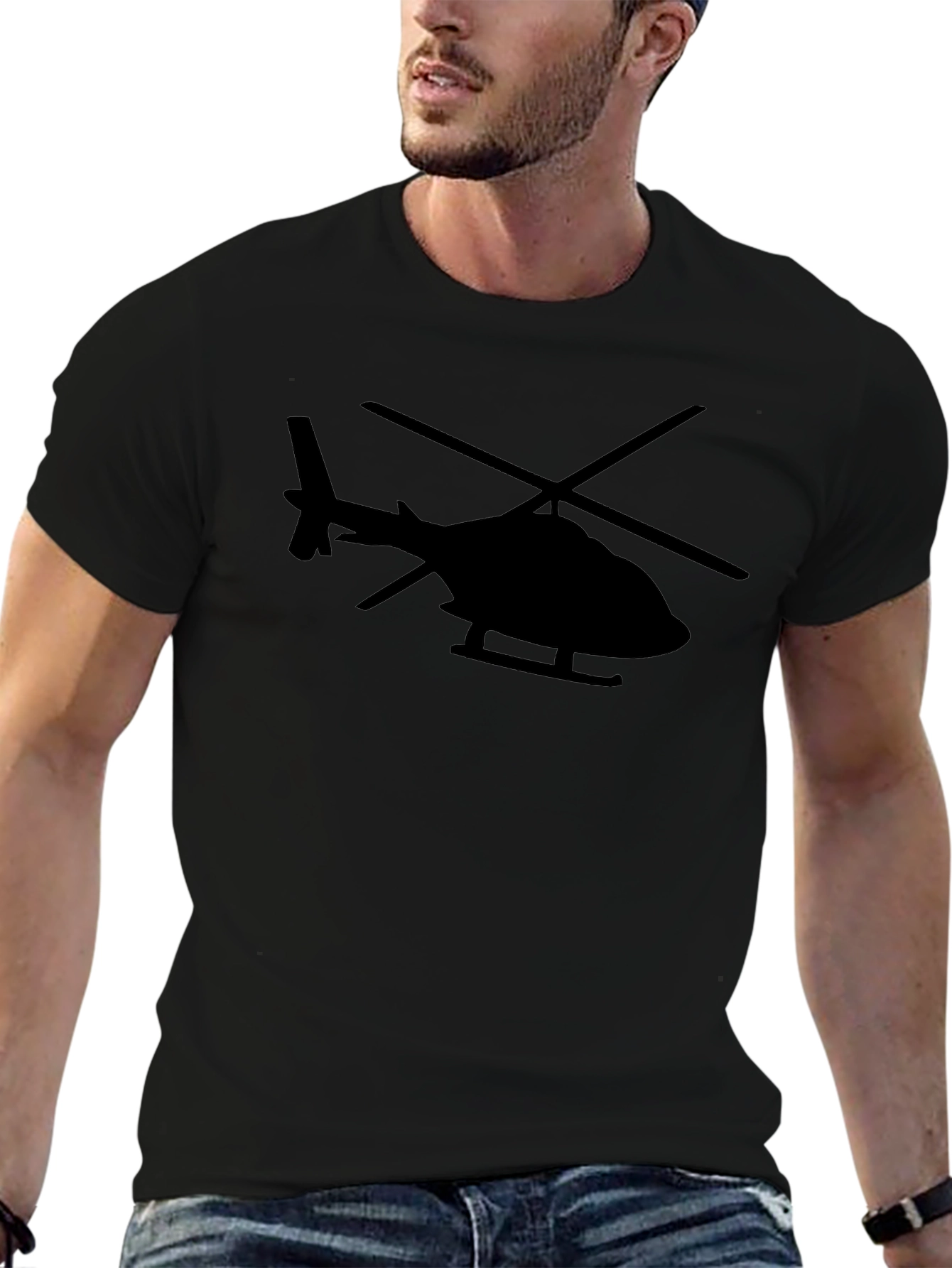 Black Helicopter Graphic Tee - Black Cotton Blend T-Shirt view 6