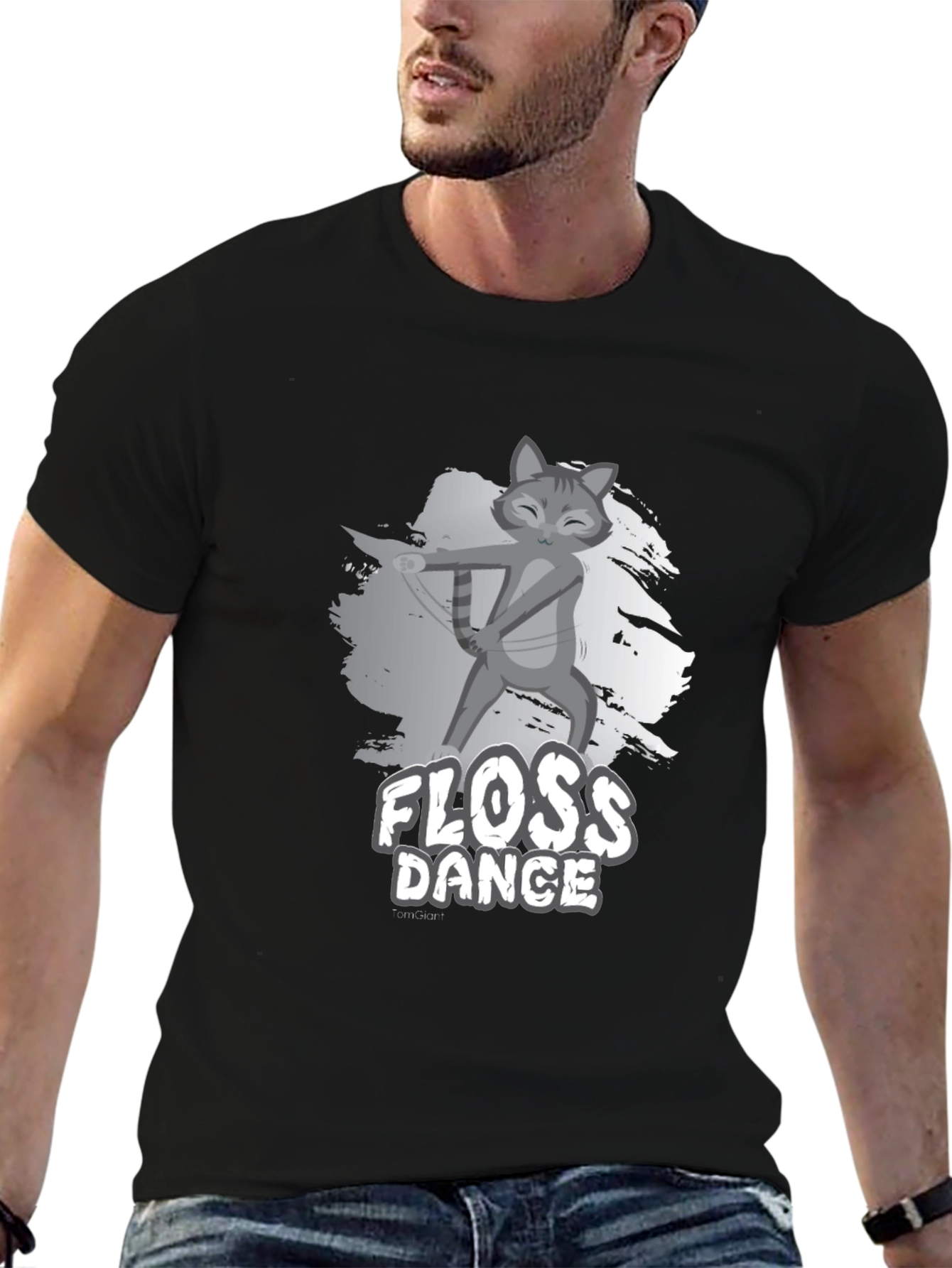 Black Floss Dance Cat Graphic Tee - Black view 6