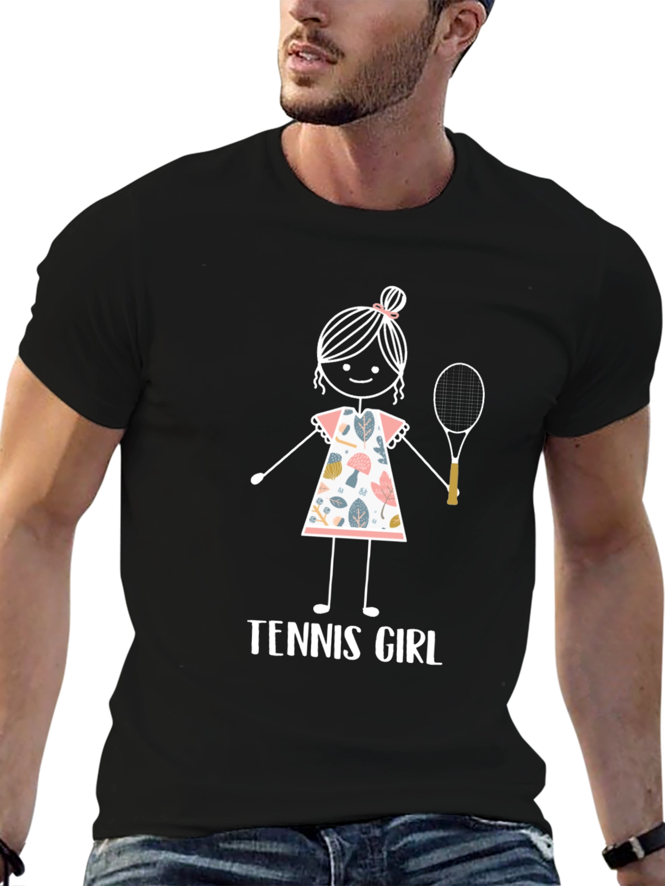Black Tennis Girl Graphic T-Shirt - Fun Sporty Tee view 6