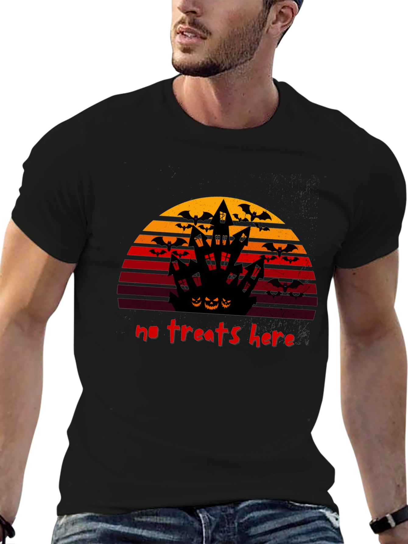 Black Halloween No Treats Here Graphic T-Shirt view 6