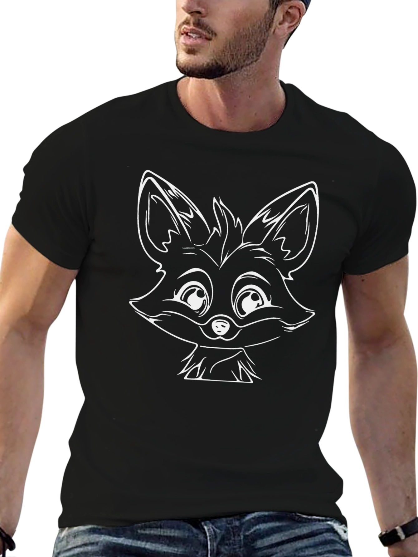 Black Fox Graphic T-Shirt - Black Cotton Tee view 6