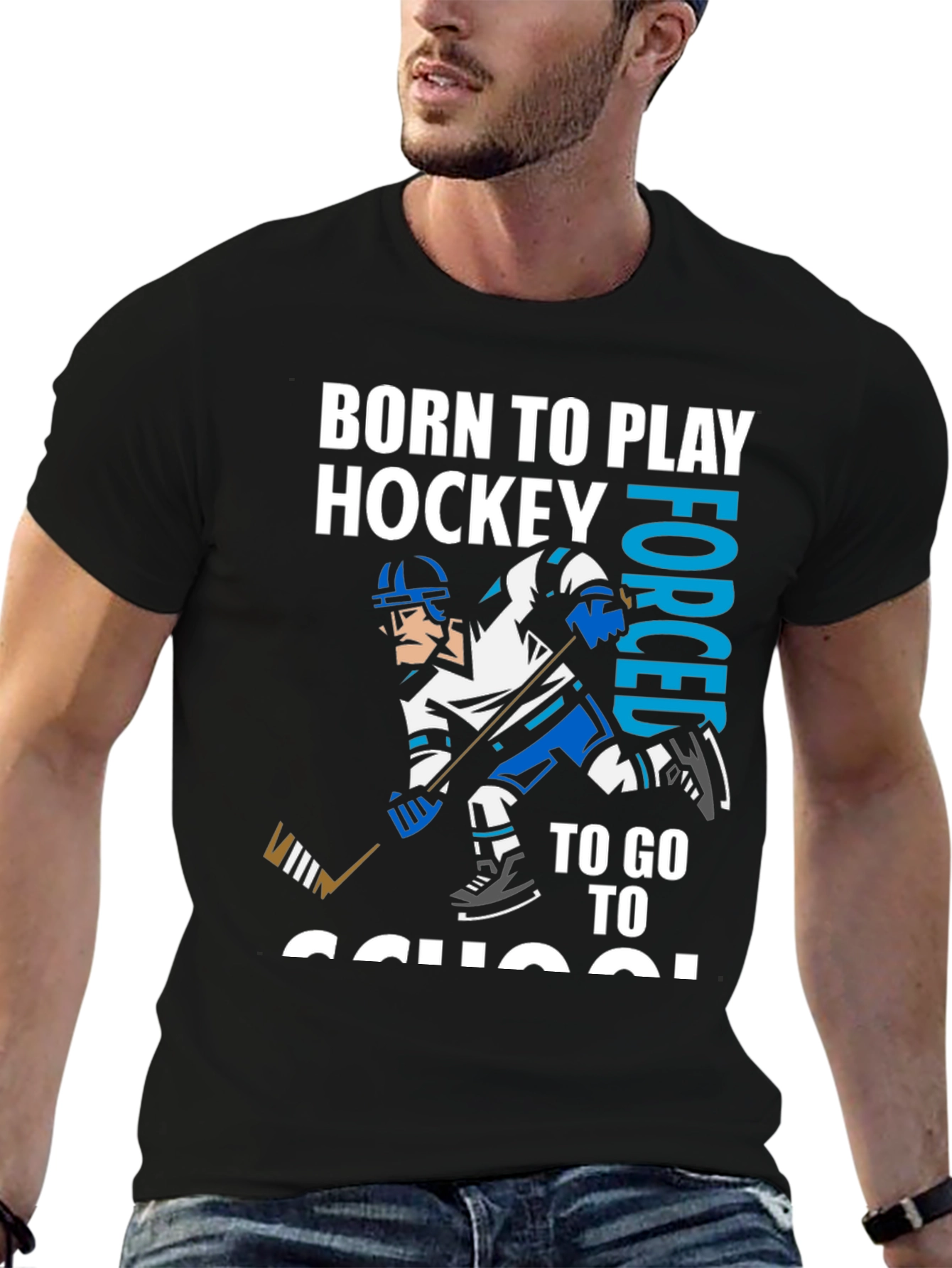 Black Born To Play Hockey T-Shirt view 6