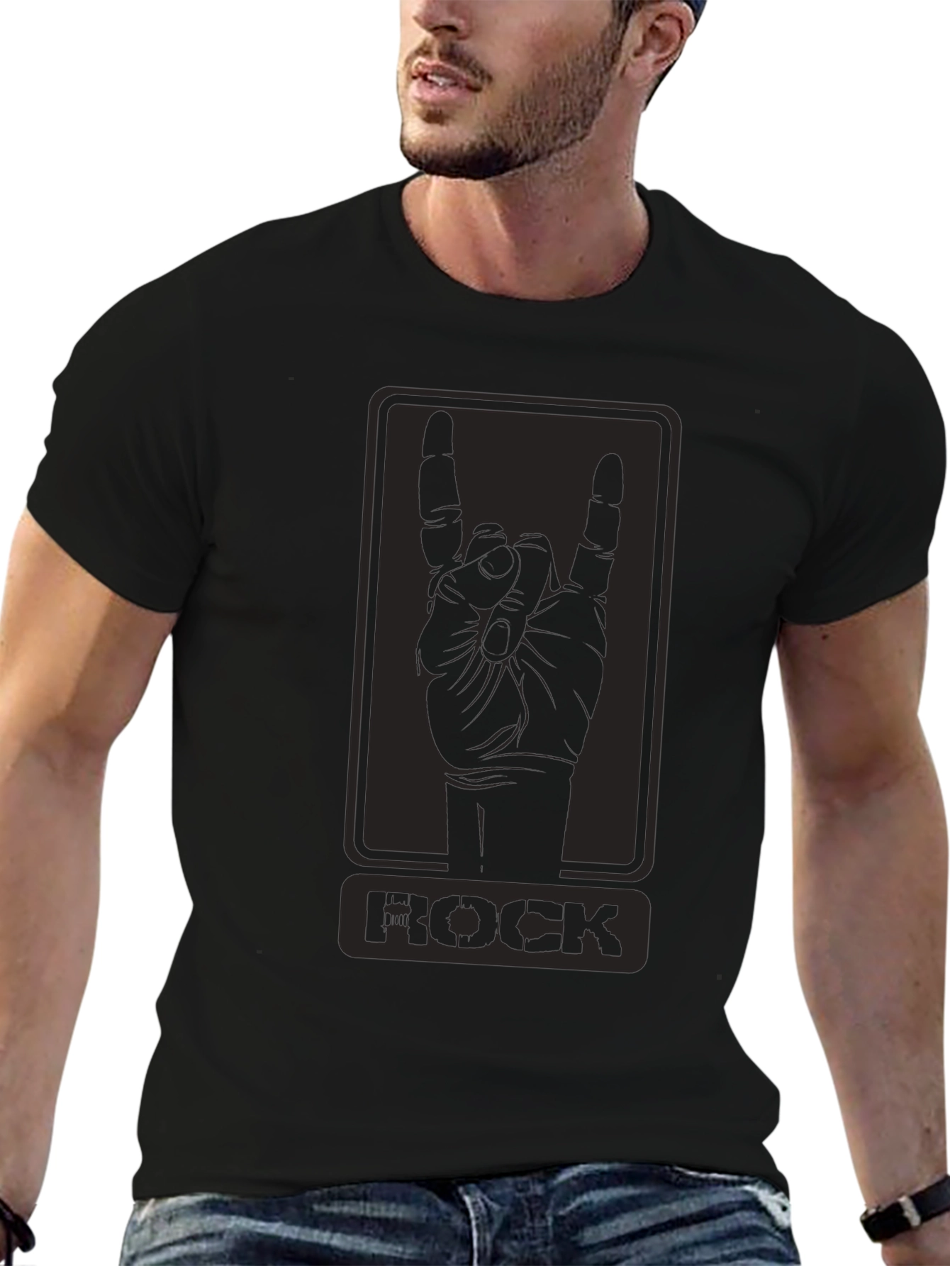 Black Rock On! Black Graphic Tee - Rock Hand Sign view 6