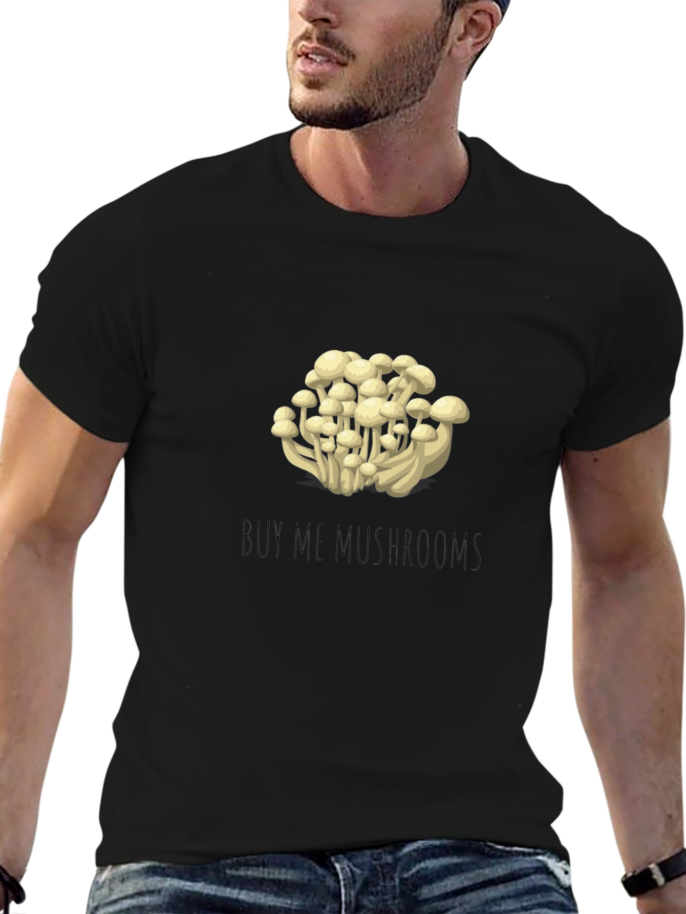 Black Buy Me Mushrooms Graphic Tee - Unique Funny Design view 6