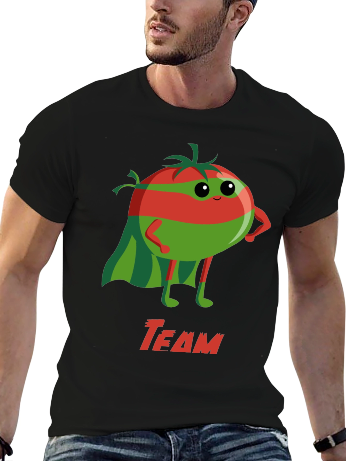Black Team Tomato Superhero Graphic T-Shirt view 6