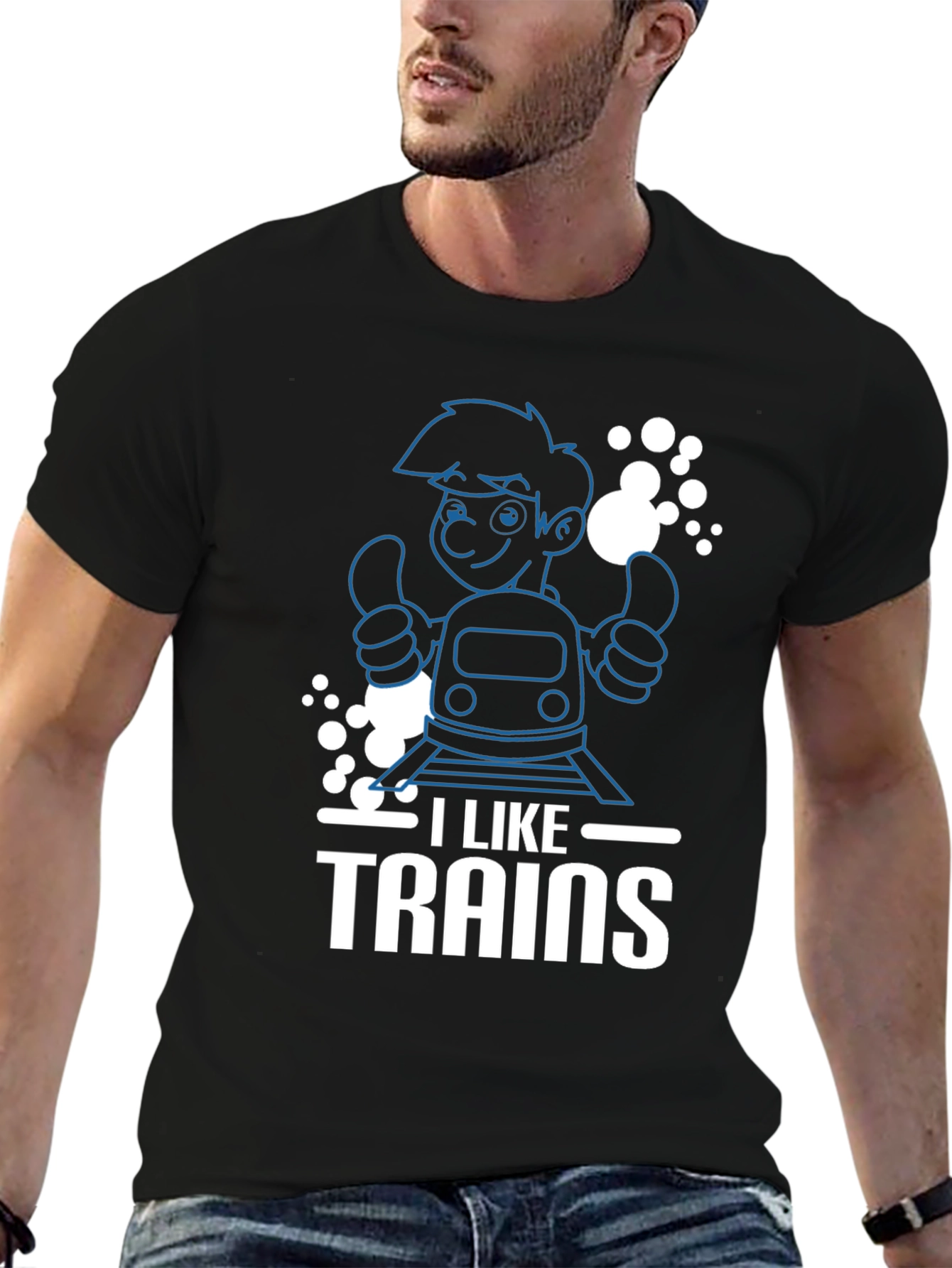 Black I Like Trains T-Shirt - Fun & Comfortable view 6