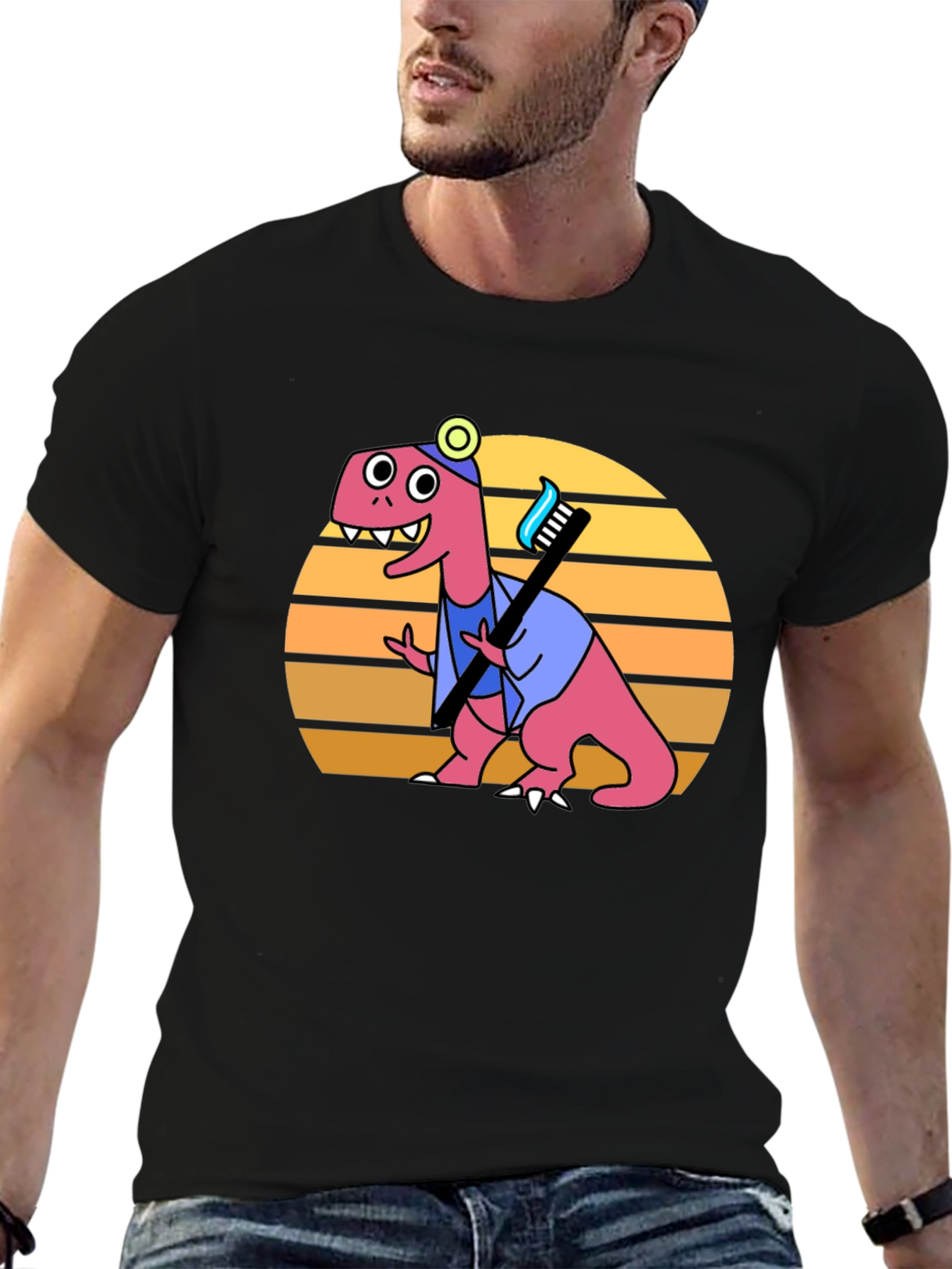Black Dino Dentist T-Shirt - Novelty Graphic Tee view 6