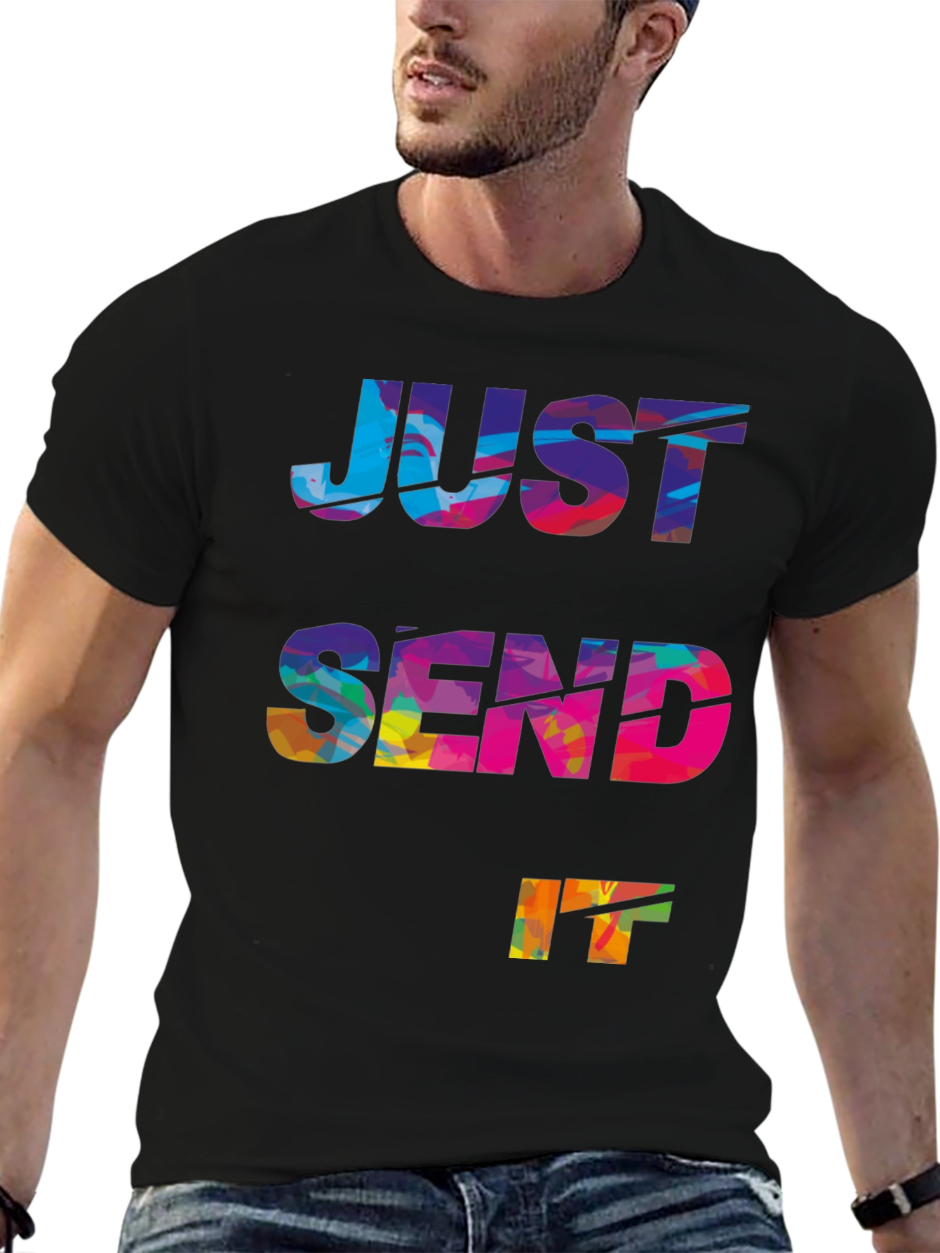 Black Just Send It Graphic Tee - Bold Multicolor Design view 6