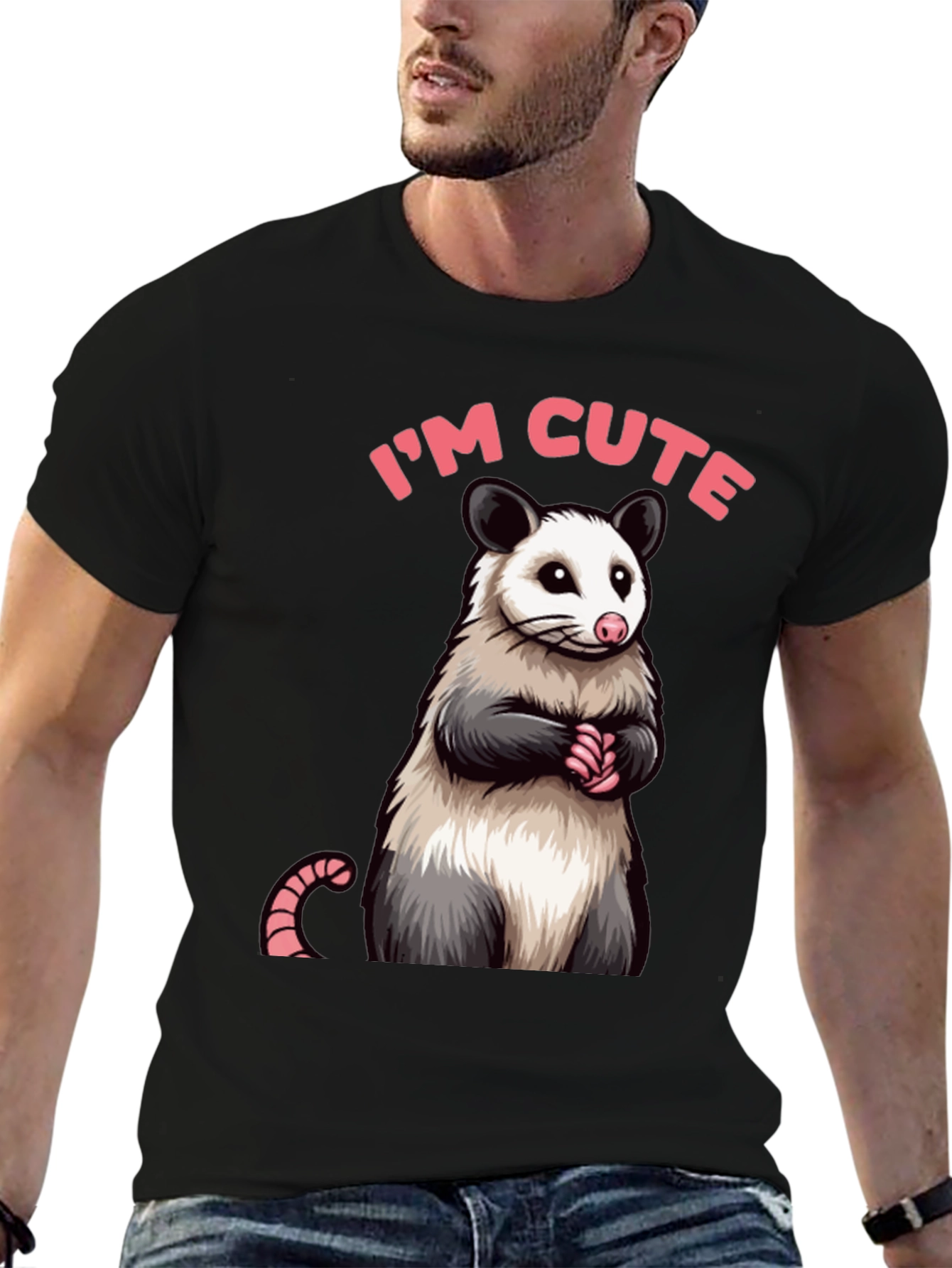 Black Cute Opossum Graphic Tee Shirt view 6