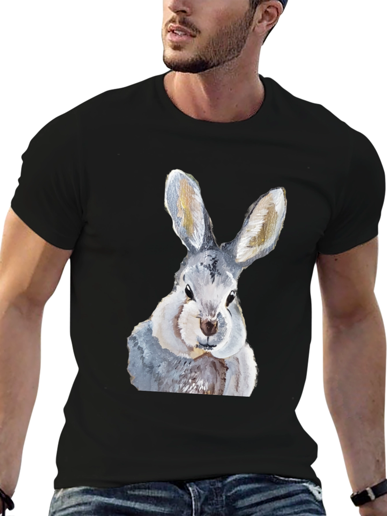 Hare T-Shirt: Soft Black Cotton Bunny Graphic Tee - 6