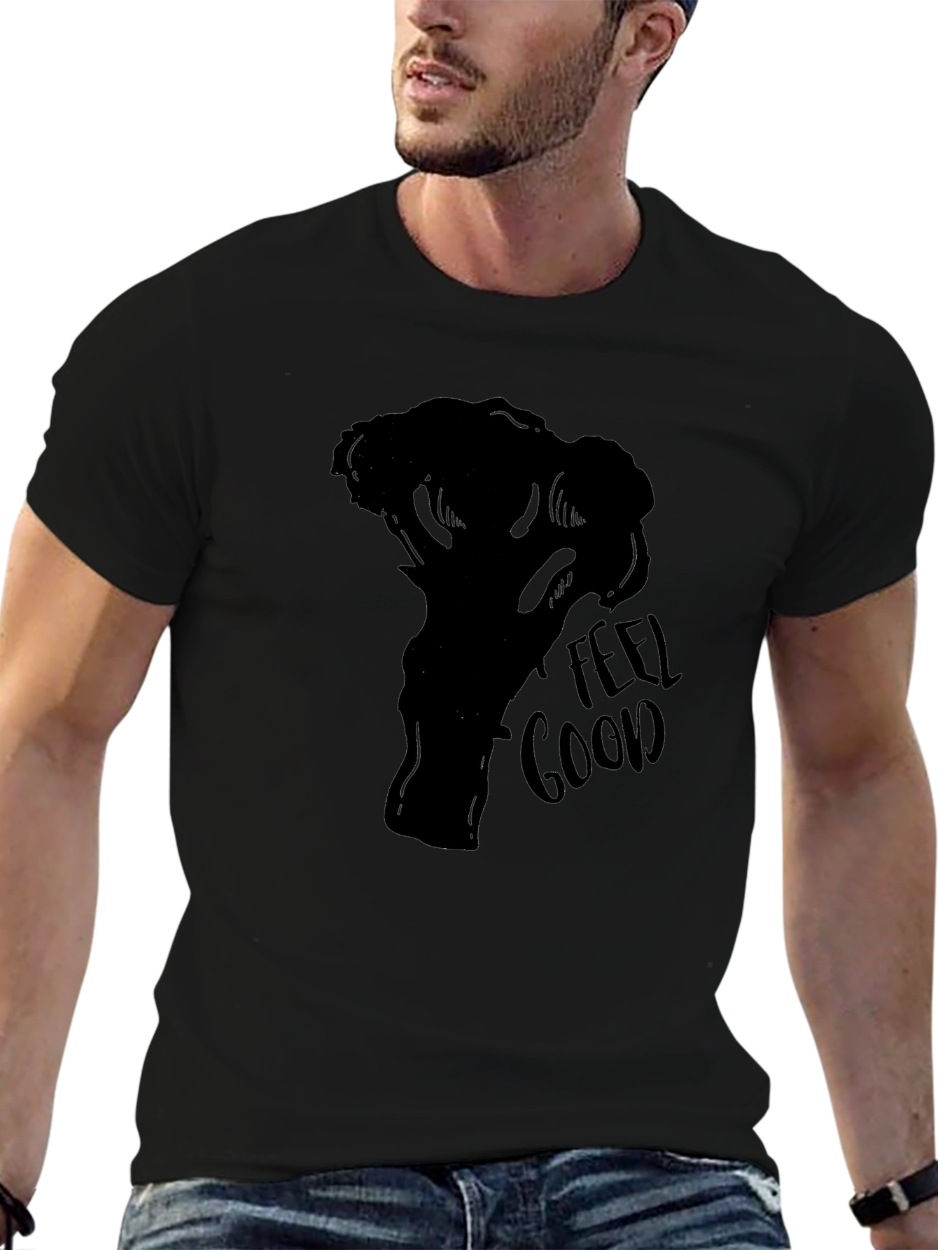 Black Feel Good Broccoli Graphic Tee - Black Cotton T-Shirt view 6