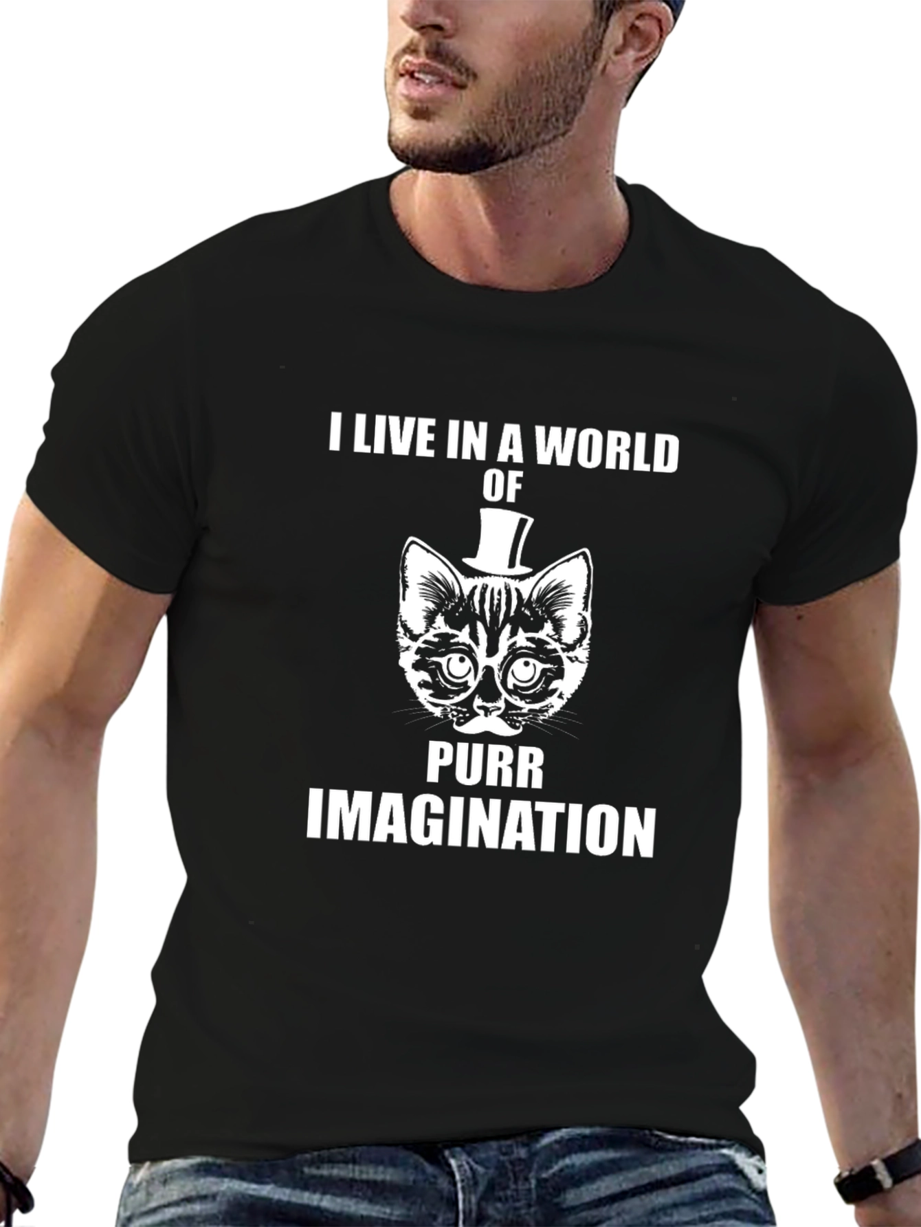 Black Purr Imagination Cat Graphic Tee - Novelty T-Shirt view 6