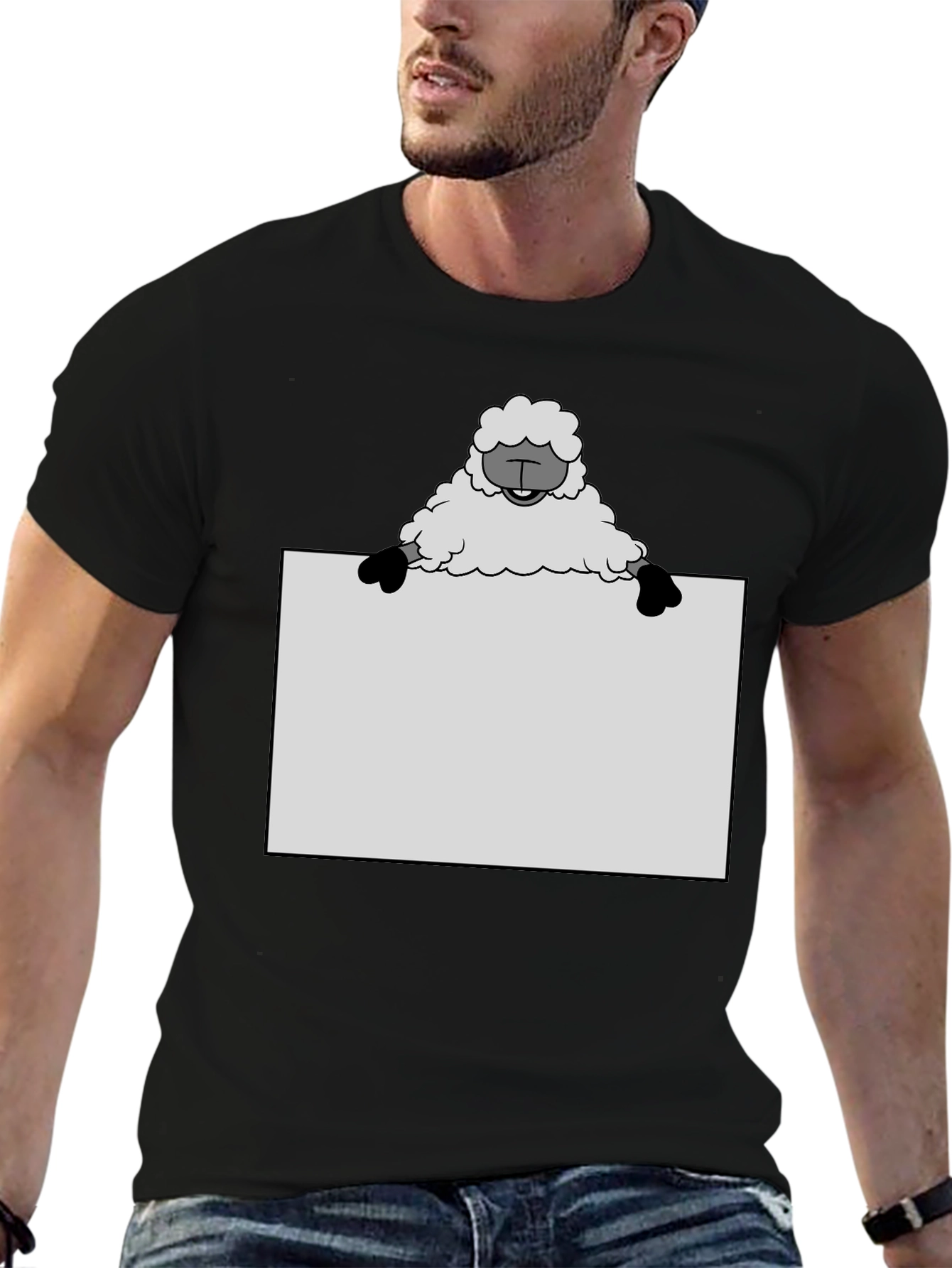 Black Sheep Holding Sign T-Shirt - Black view 6