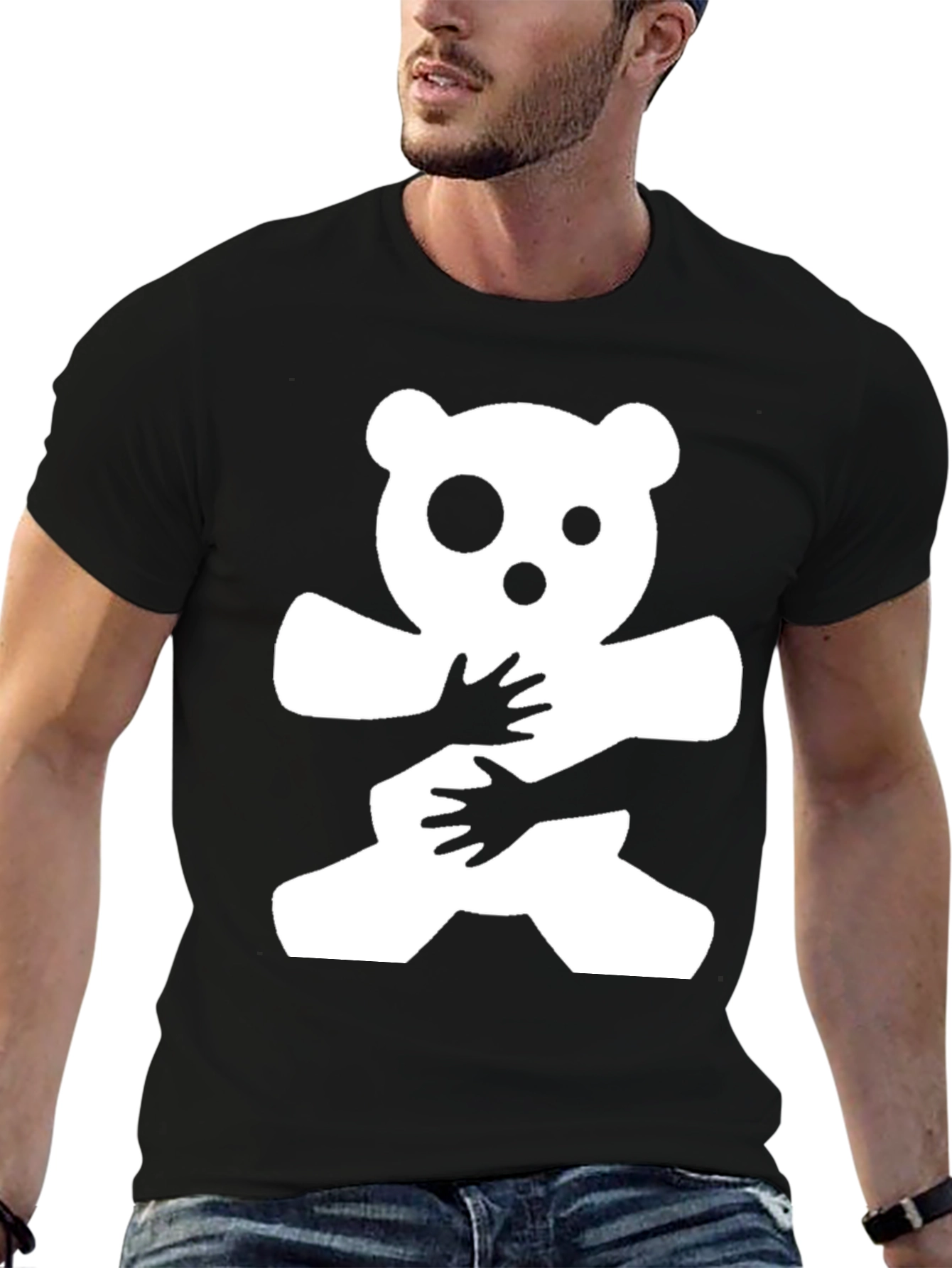 Black Hug Me Bear Graphic T-Shirt - Black view 6