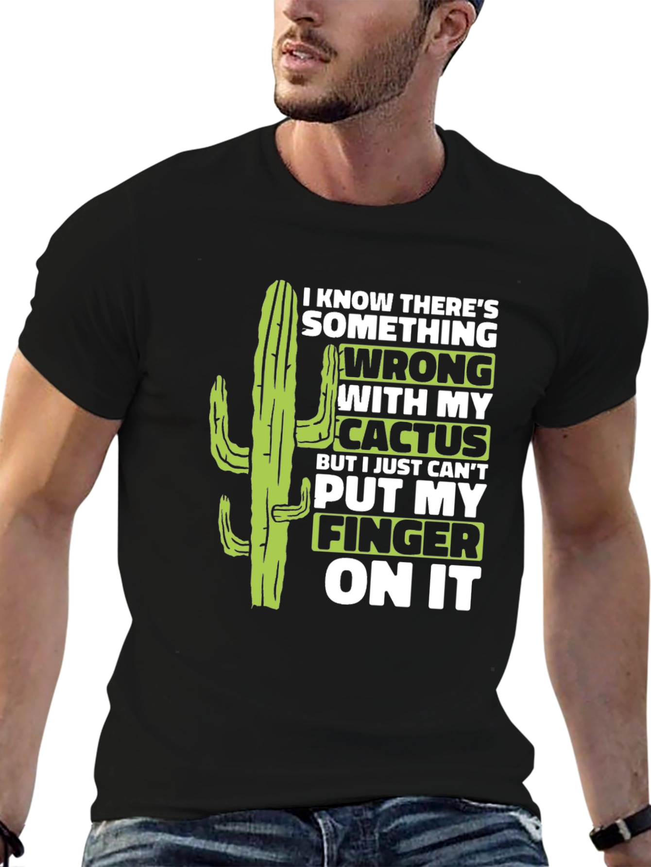 Black Funny Cactus T-Shirt - Something's Wrong Humor Tee view 6