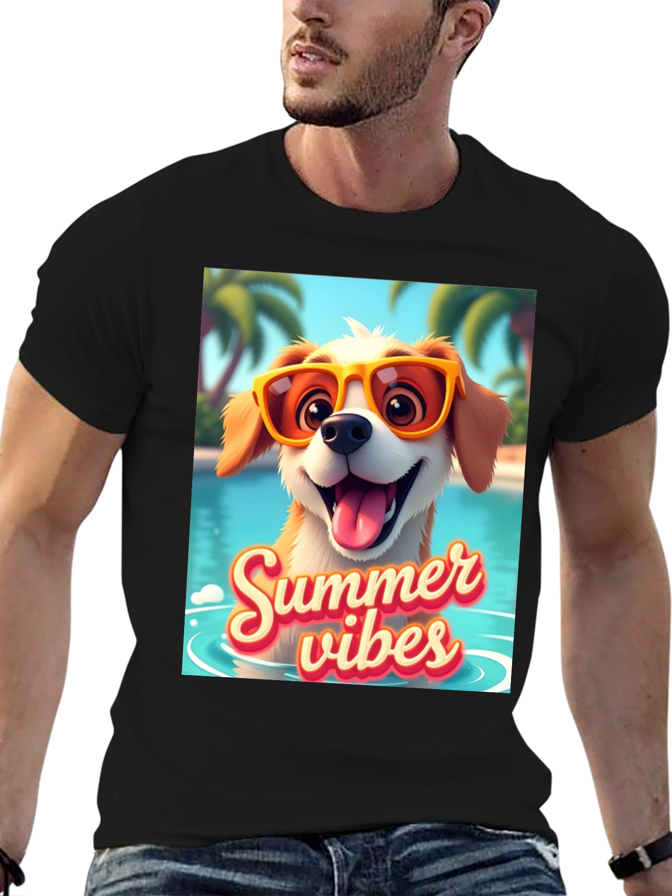 Black Summer Vibes Dog T-Shirt view 6